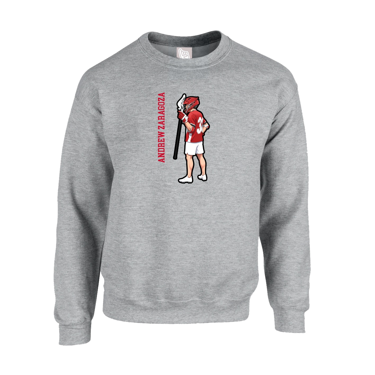 Fleece Crew — Name Vertical in Grey