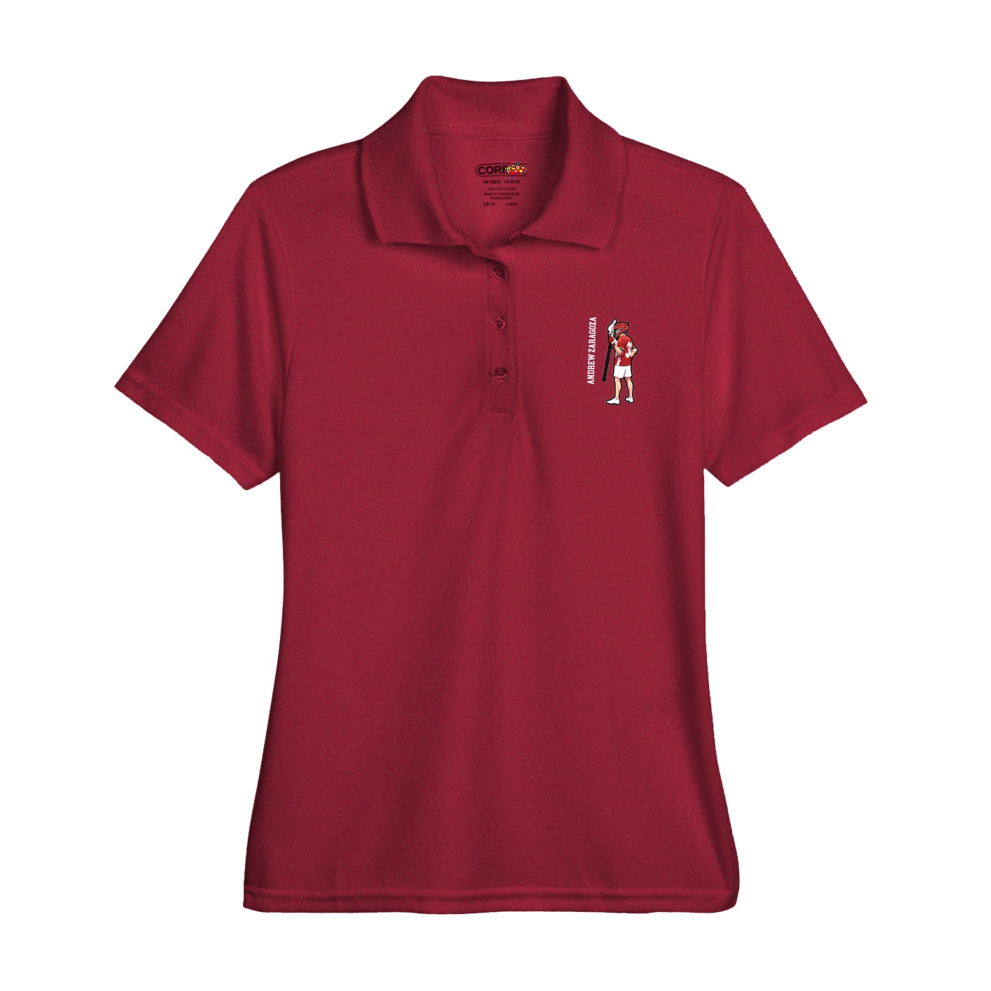 Womens Performance Polo — Name Vertical in Red