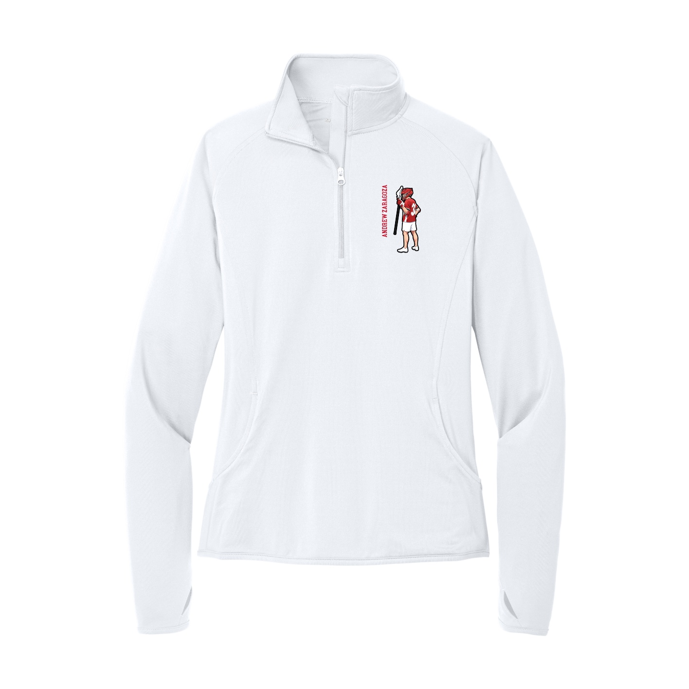 Women's Q-Zip Pullover — Name Vertical in White