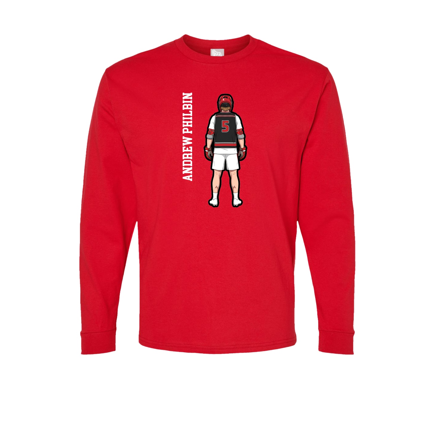 Long Sleeve Tee — Name Vertical in Red