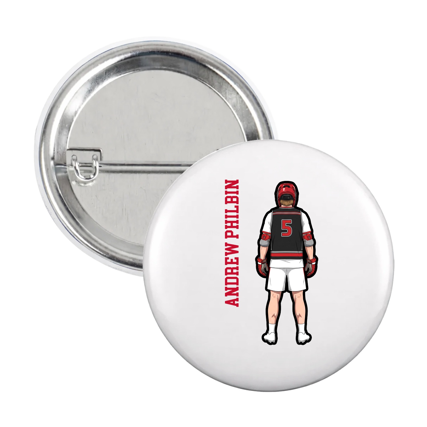 Game Day Button — Name Vertical in White