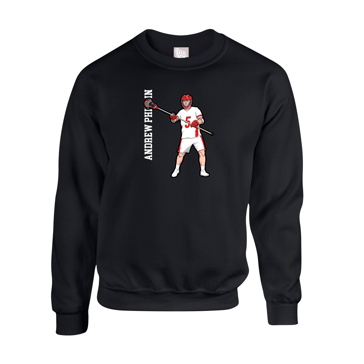 Fleece Crew — Name Vertical in Black