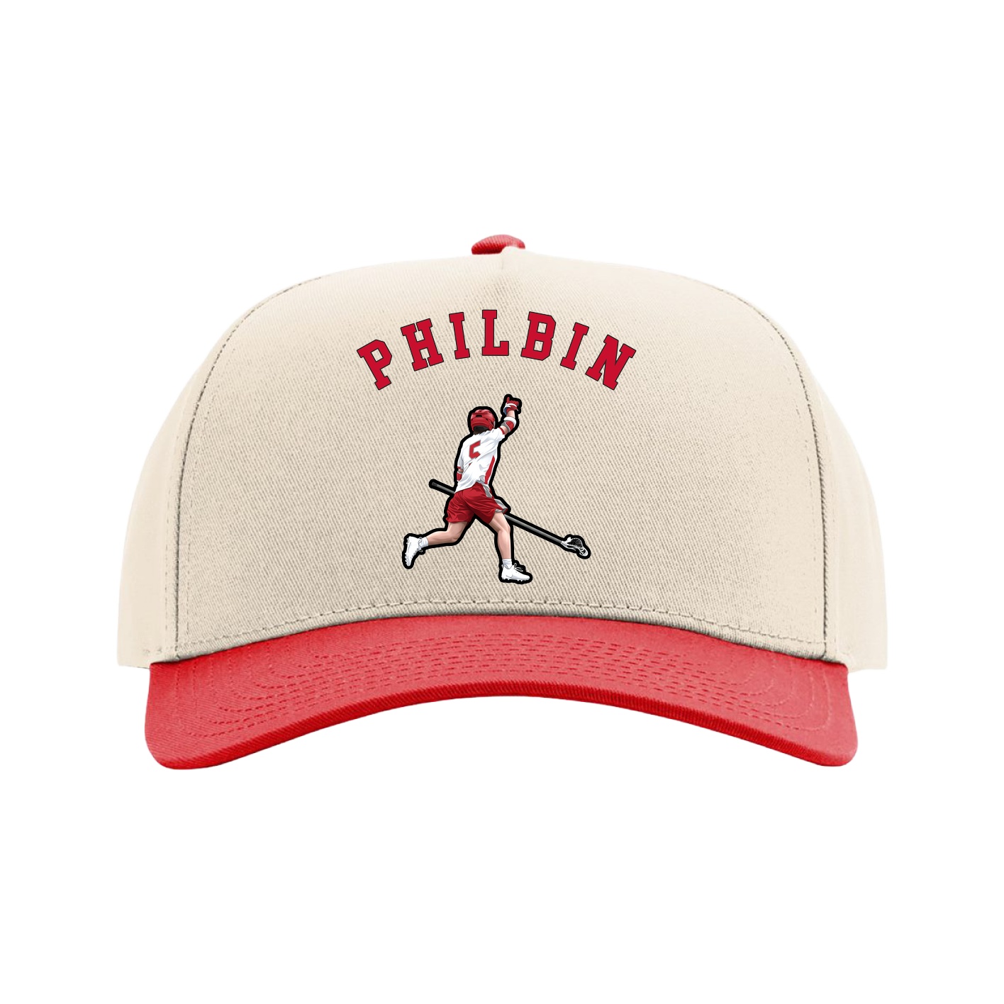 Full Fabric Five-Panel Champ Cap — Shirsey Arch in Cream/Red