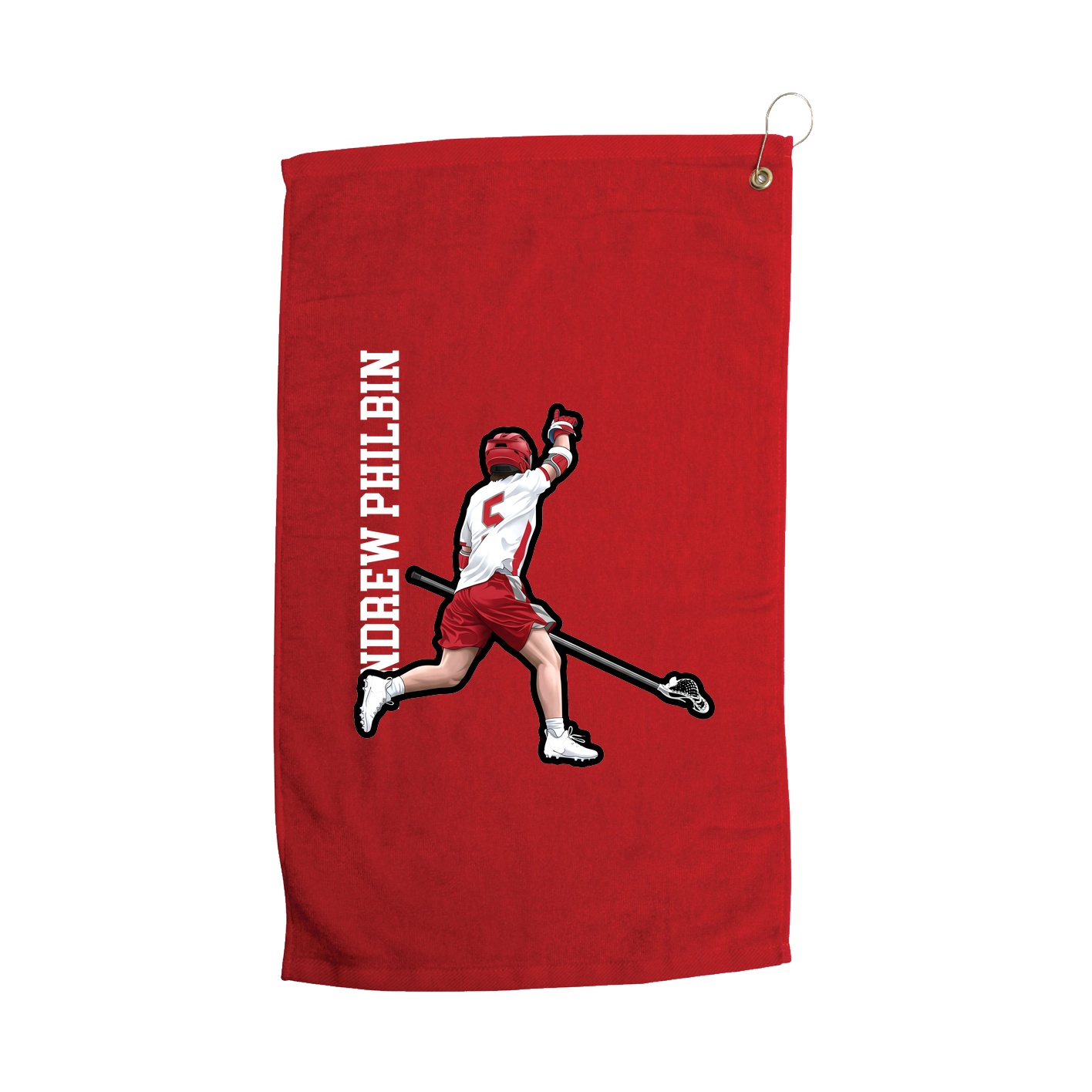 Golf Towel — Name Vertical in Red