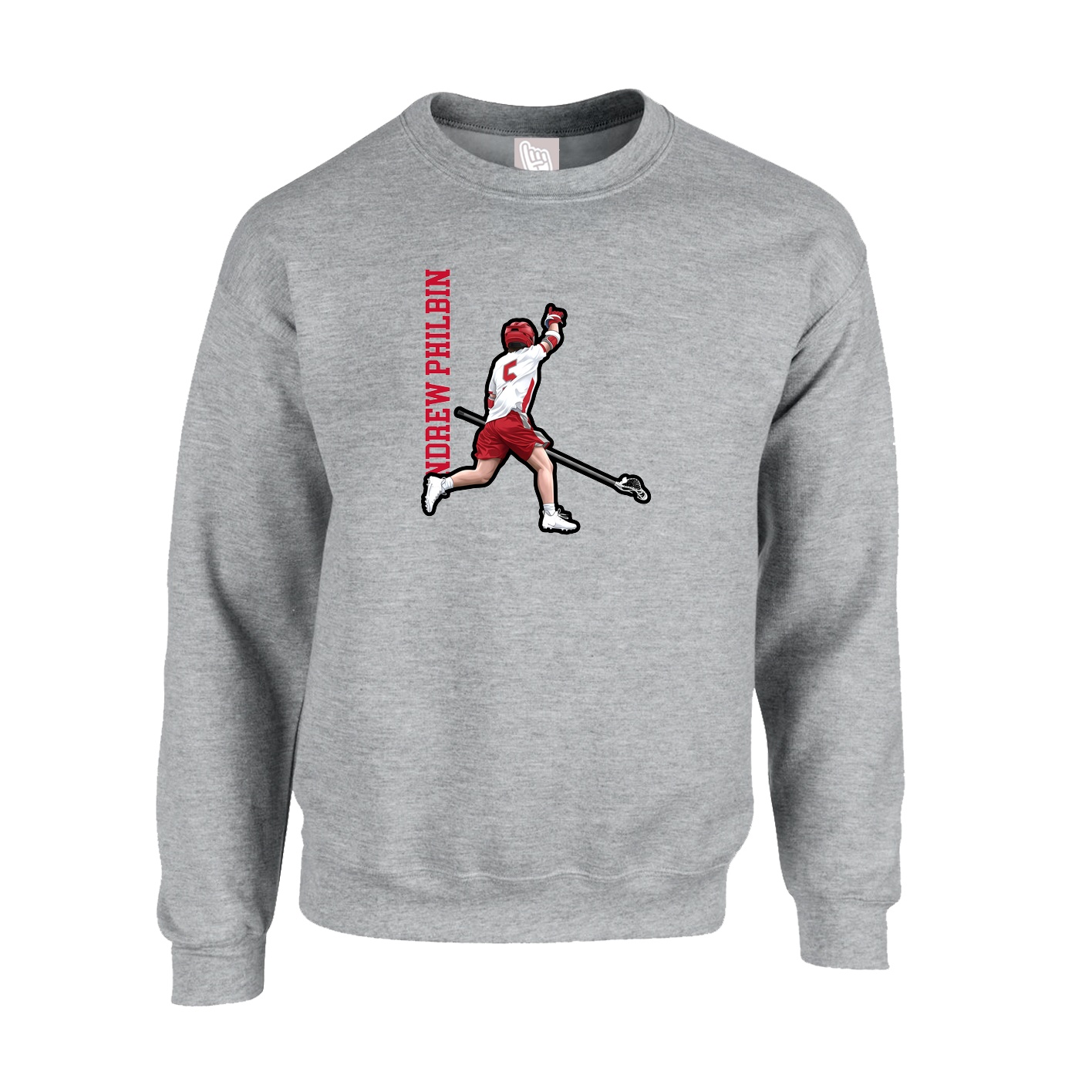 Fleece Crew — Name Vertical in Grey