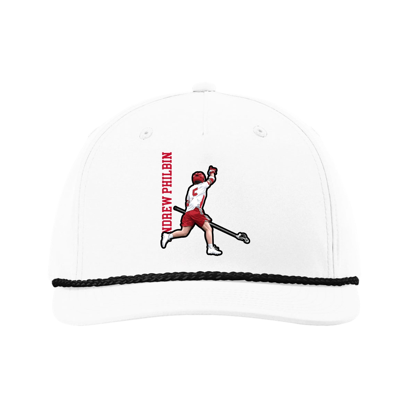 Five-Panel Classic Rope Cap — Name Vertical in White