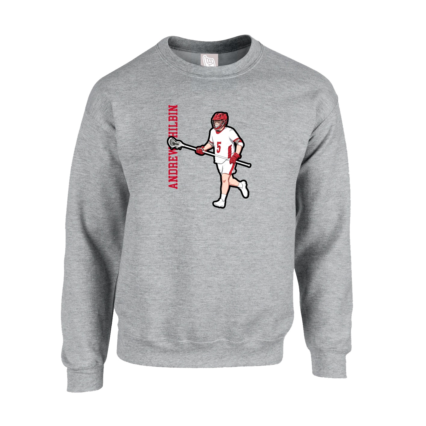 Fleece Crew — Name Vertical in Grey
