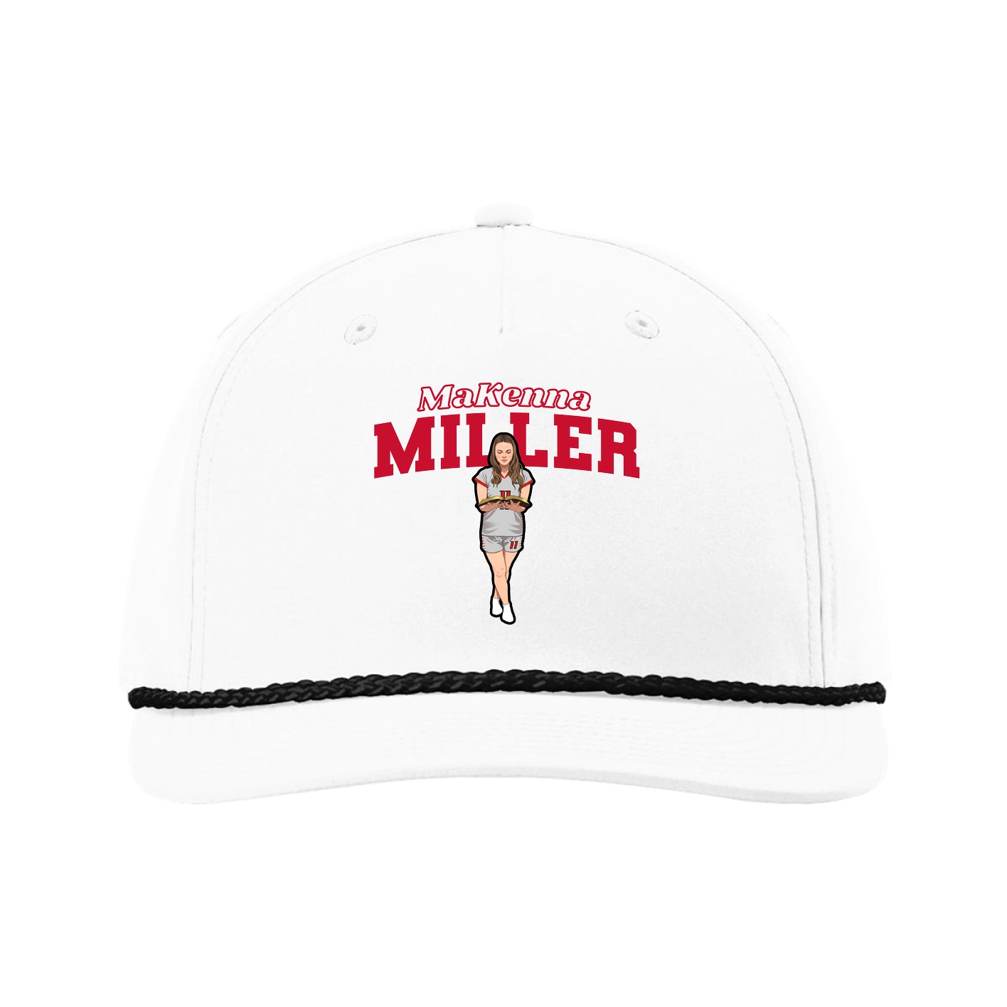 Five-Panel Classic Rope Cap — Name Arch in White