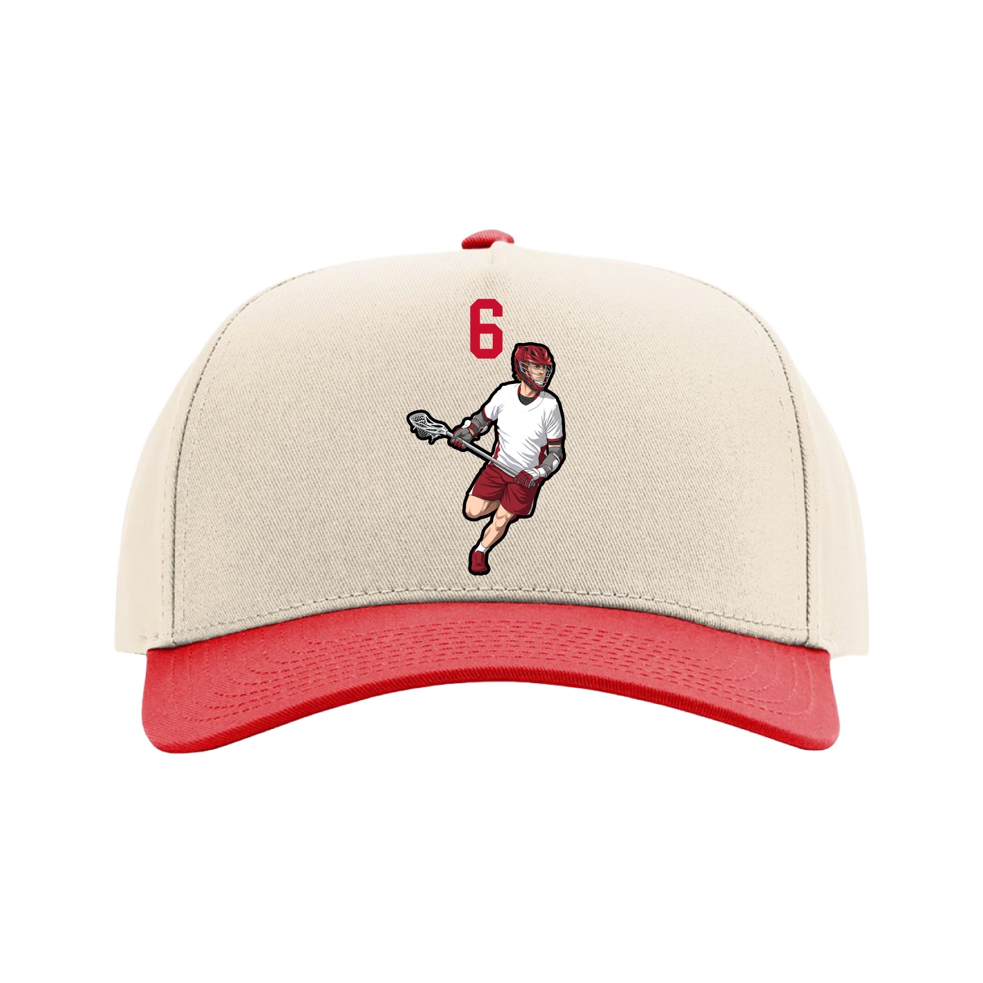 Full Fabric Five-Panel Champ Cap — Number Top in Cream/Red