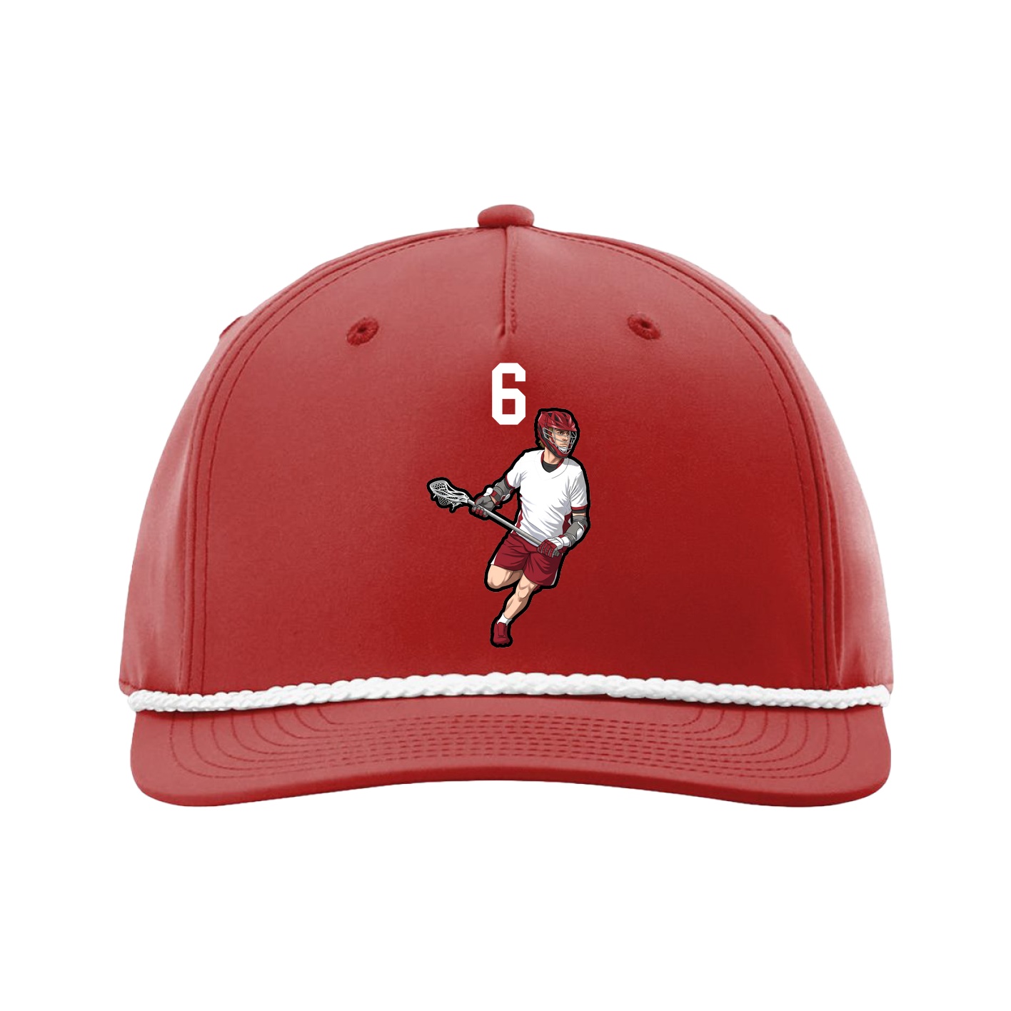 Five-Panel Classic Rope Cap — Number Top in Red