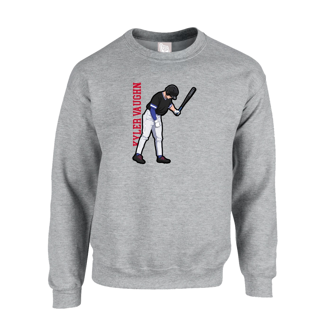 Fleece Crew — Name Vertical in Grey