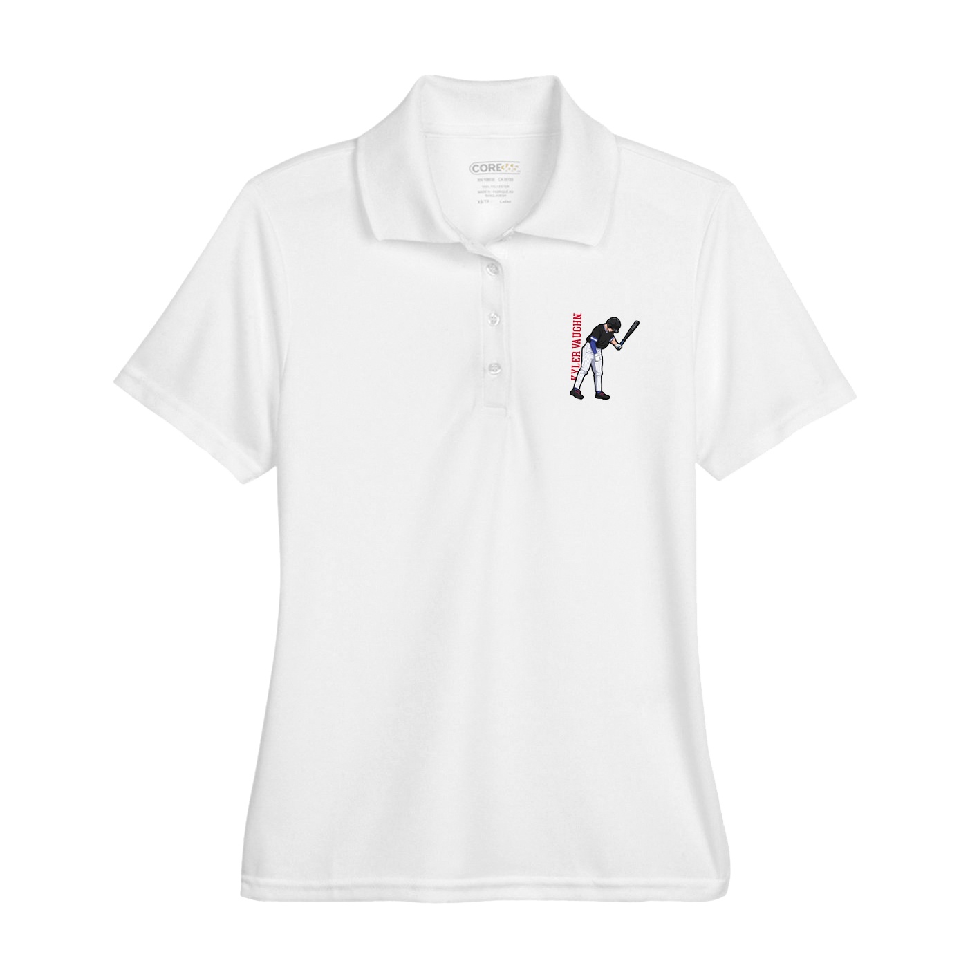 Womens Performance Polo — Name Vertical in White