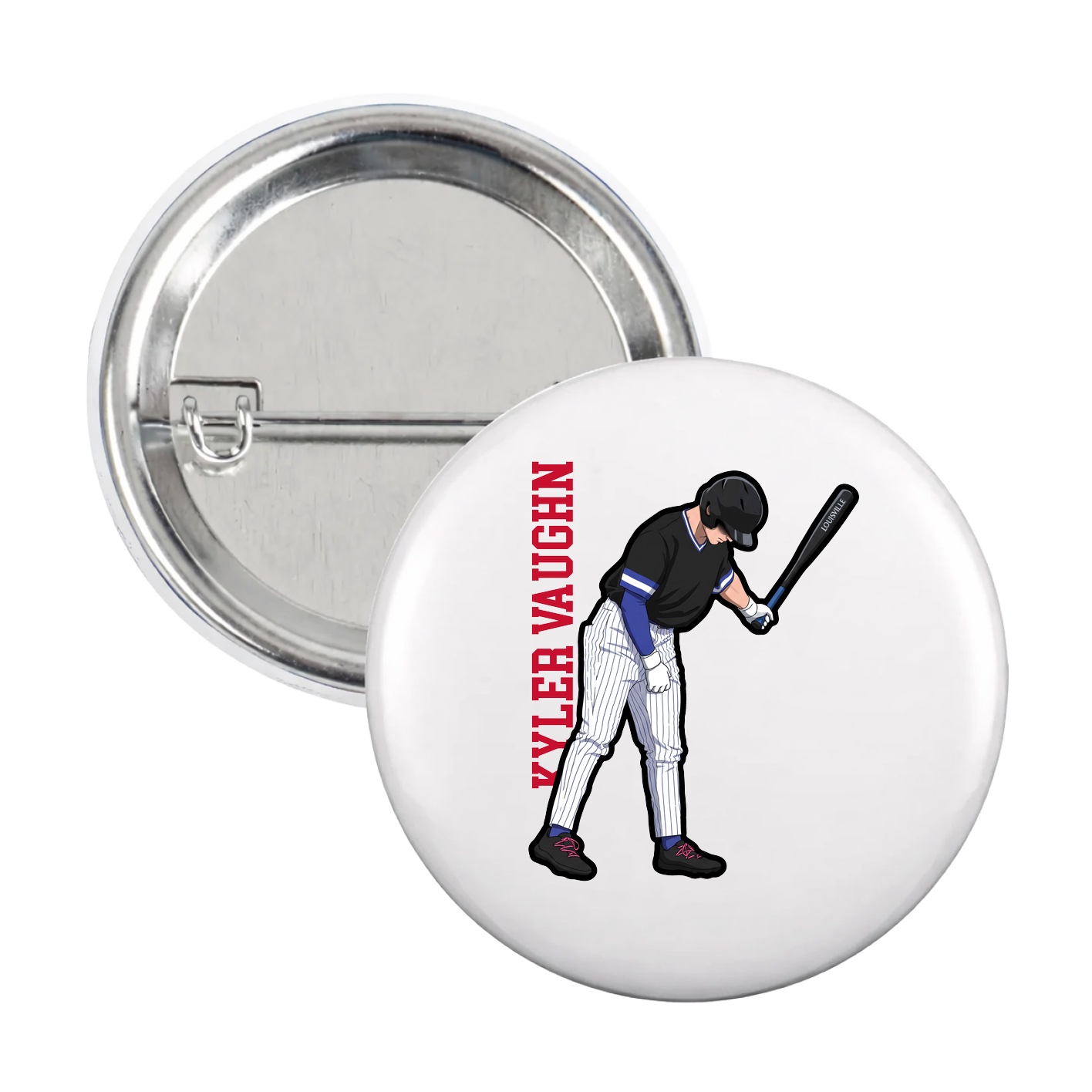 Game Day Button — Name Vertical in White