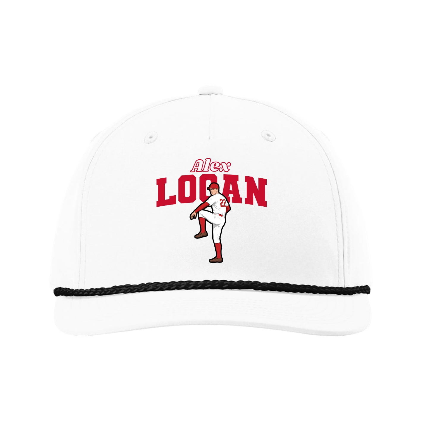 Five-Panel Classic Rope Cap — Name Arch in White