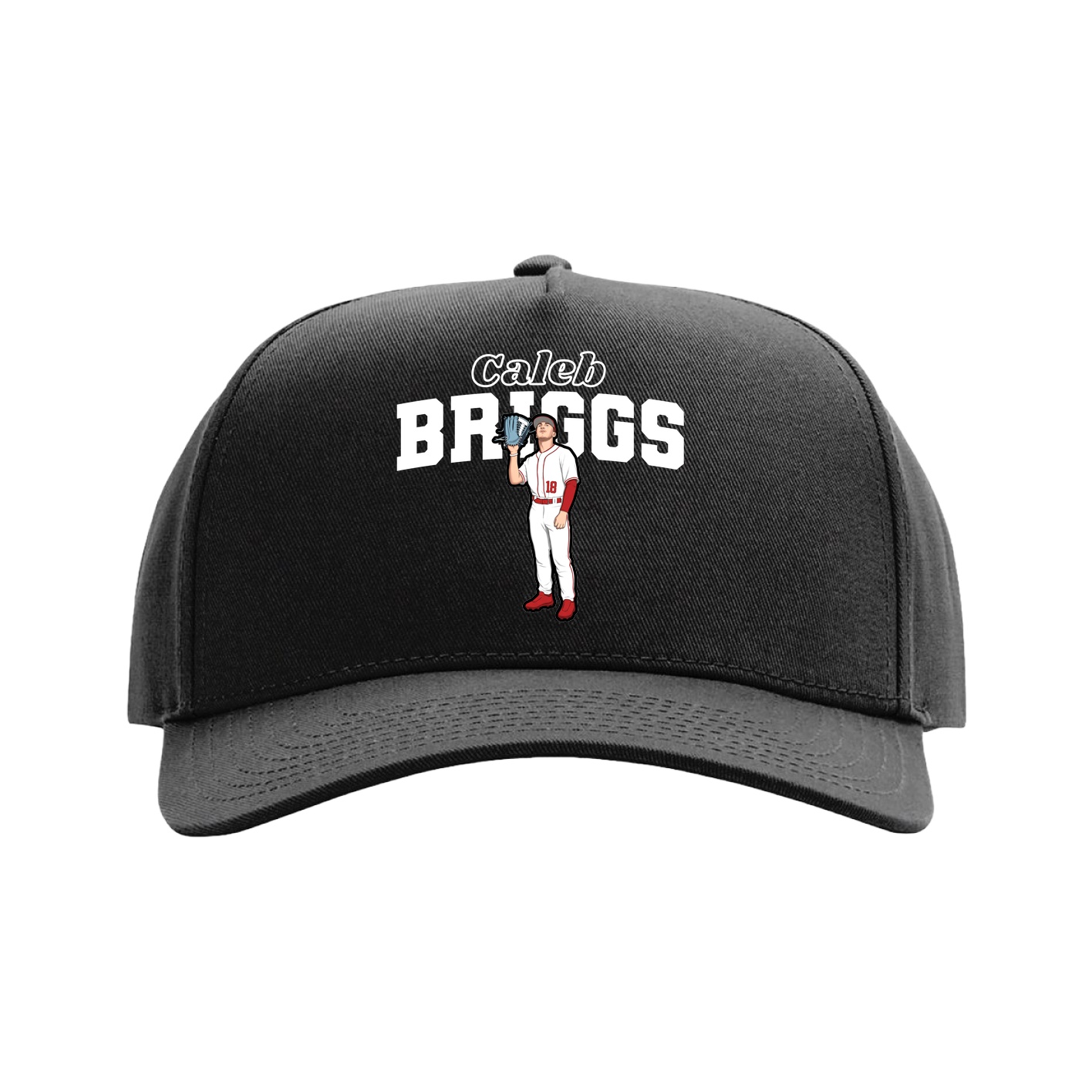 Full Fabric Five-Panel Champ Cap — Name Arch in Black