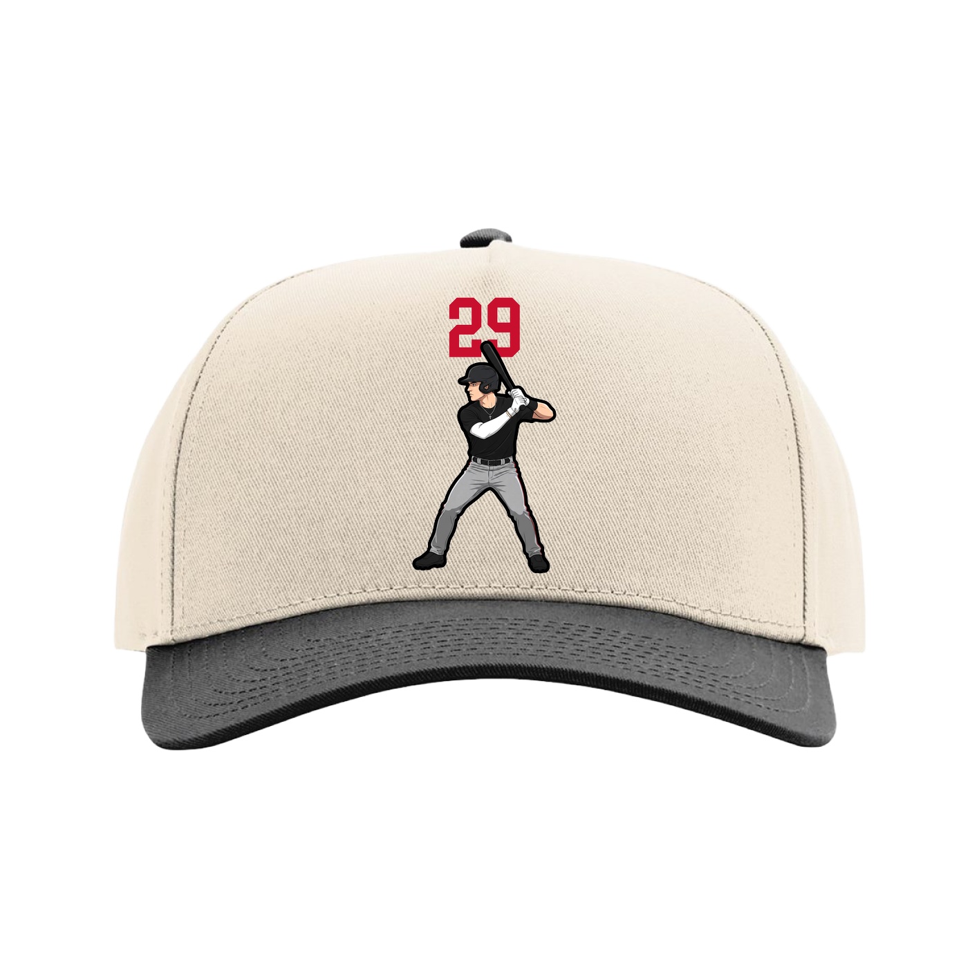 Full Fabric Five-Panel Champ Cap — Number Top in Cream/Black