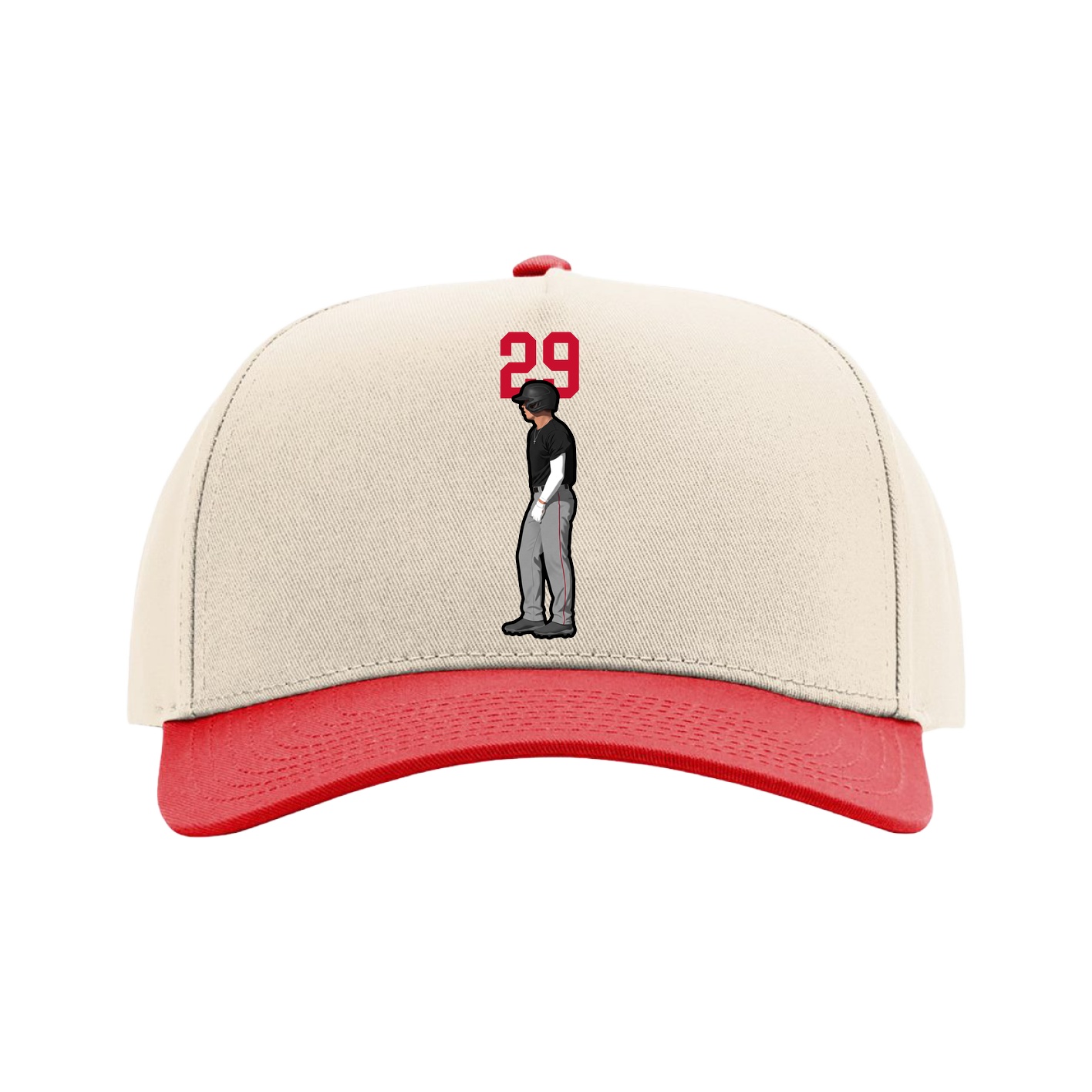 Full Fabric Five-Panel Champ Cap — Number Top in Cream/Red