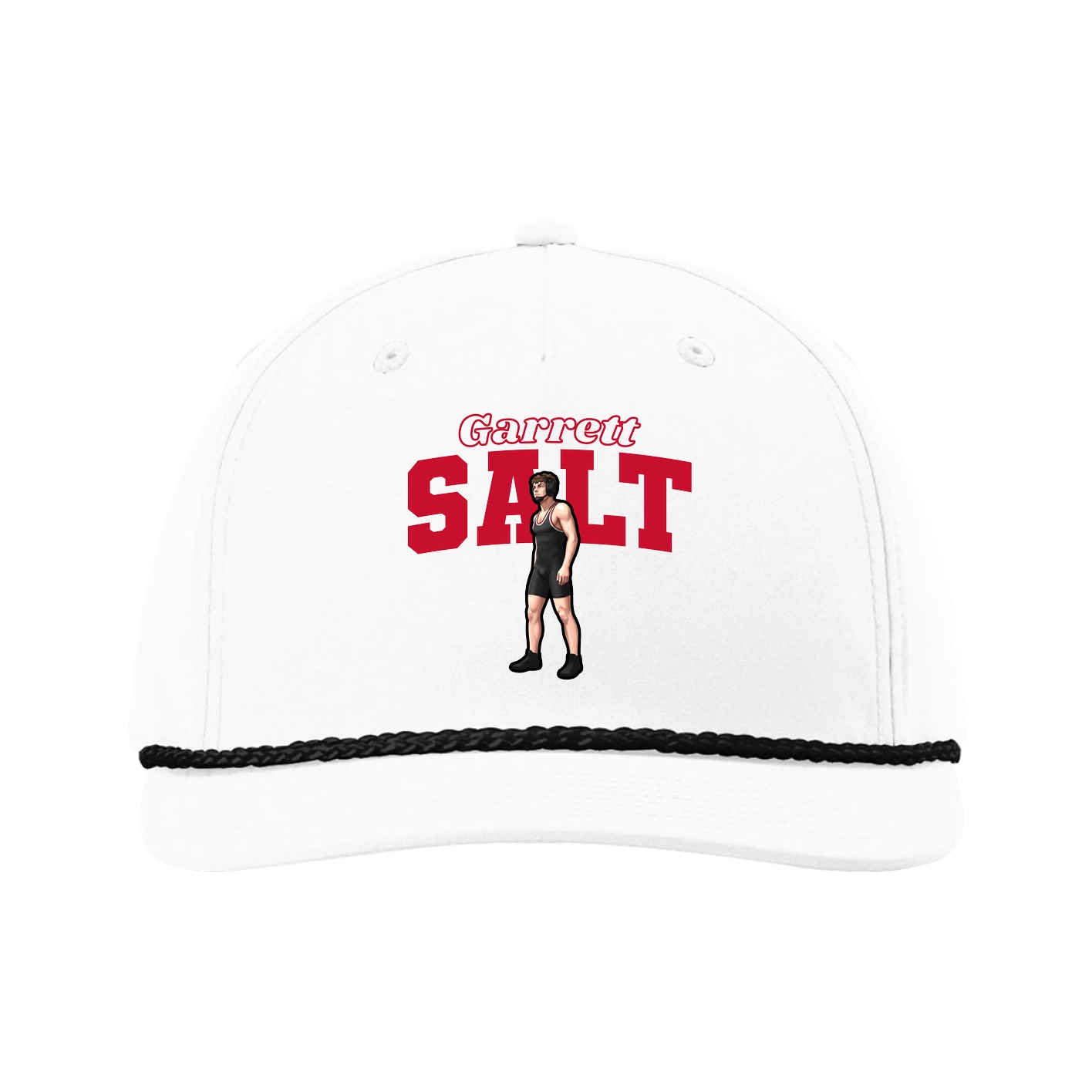 Five-Panel Classic Rope Cap — Name Arch in White
