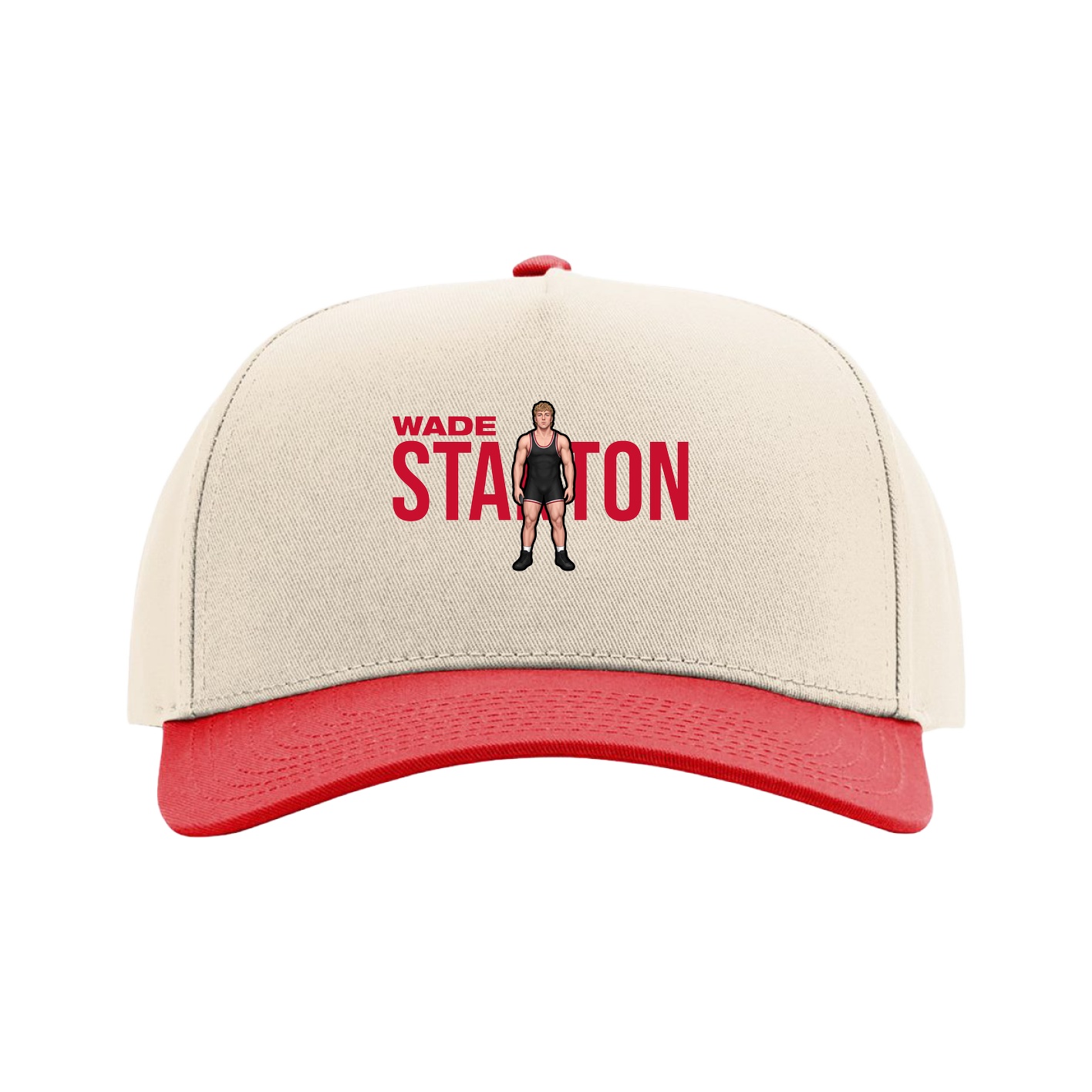 Full Fabric Five-Panel Champ Cap — Player Name in Cream/Red