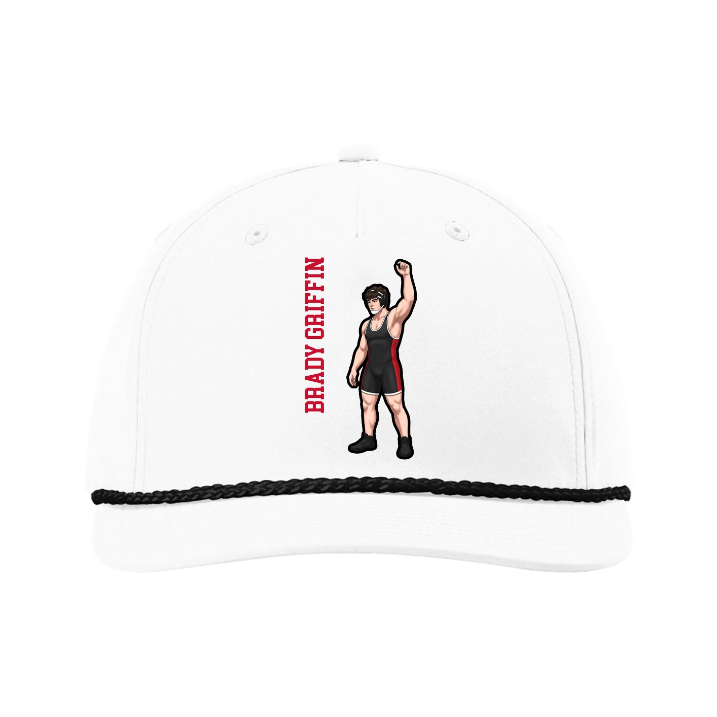 Five-Panel Classic Rope Cap — Name Vertical in White