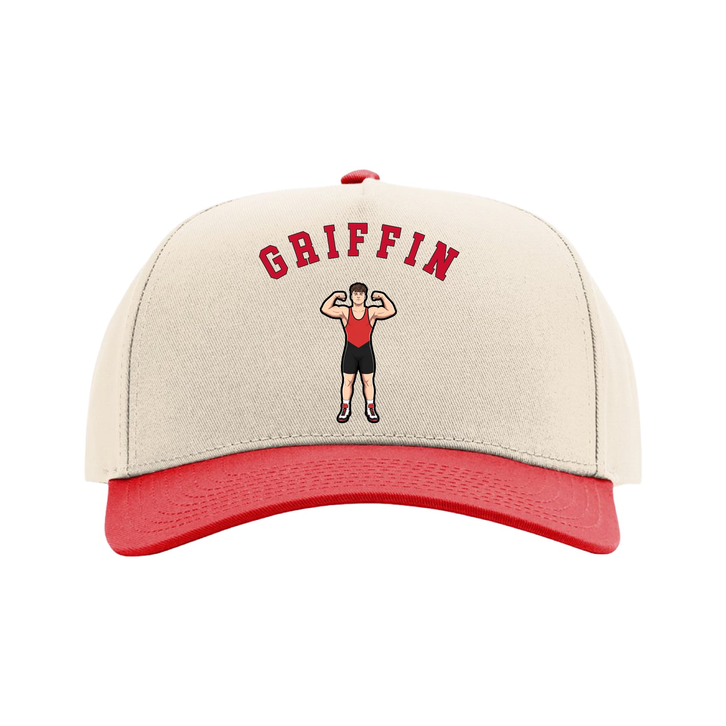 Full Fabric Five-Panel Champ Cap — Shirsey Arch in Cream/Red