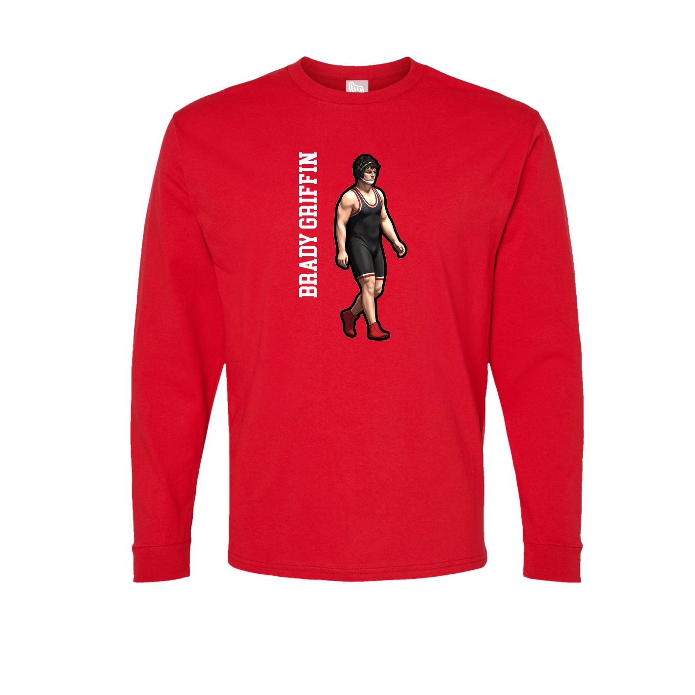 Long Sleeve Tee — Name Vertical in Red