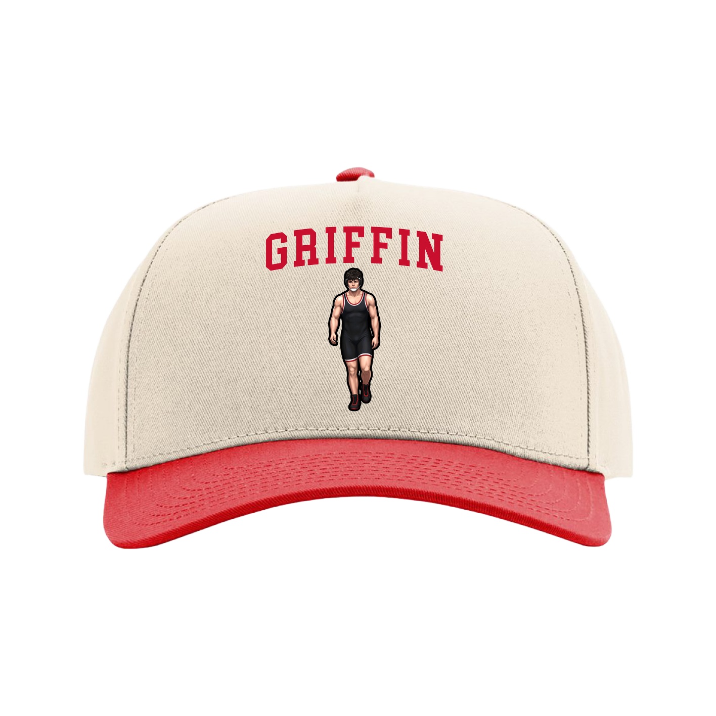 Full Fabric Five-Panel Champ Cap — Shirsey in Cream/Red