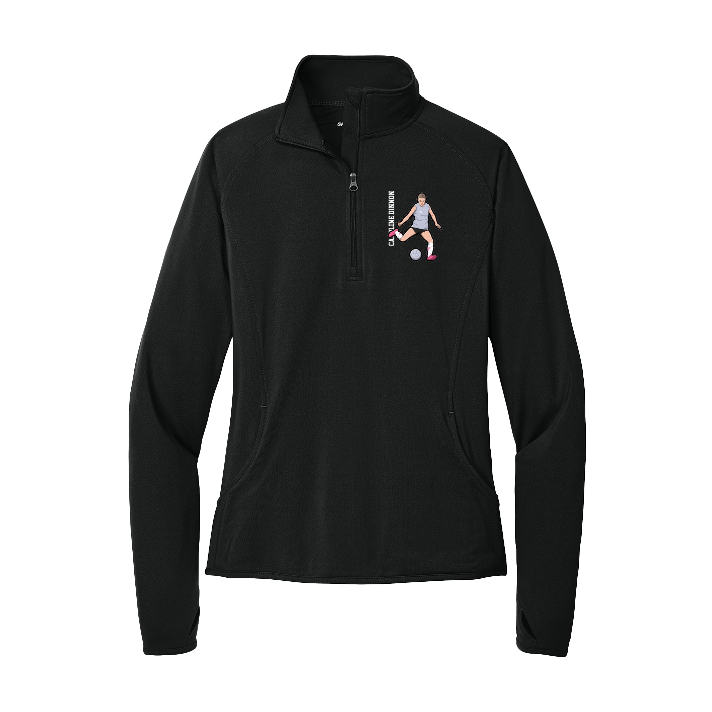 Women's Q-Zip Pullover — Name Vertical in Black