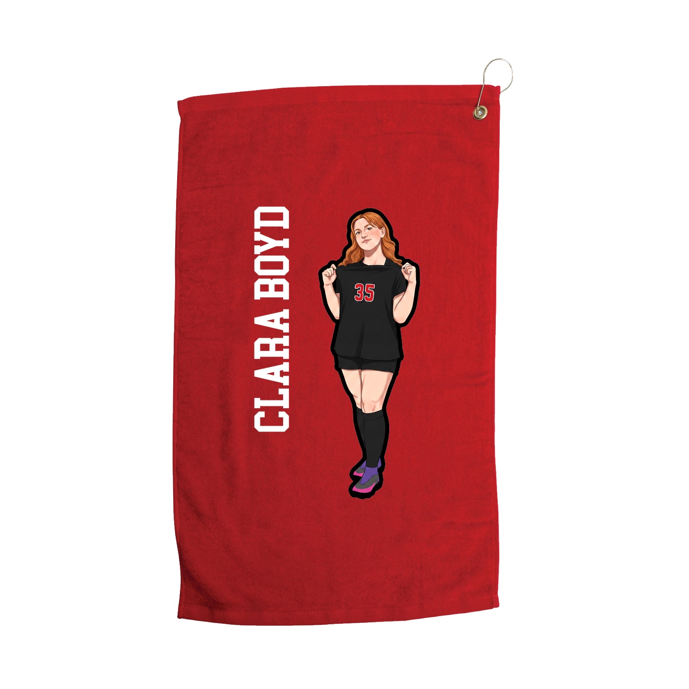 Golf Towel — Name Vertical in Red