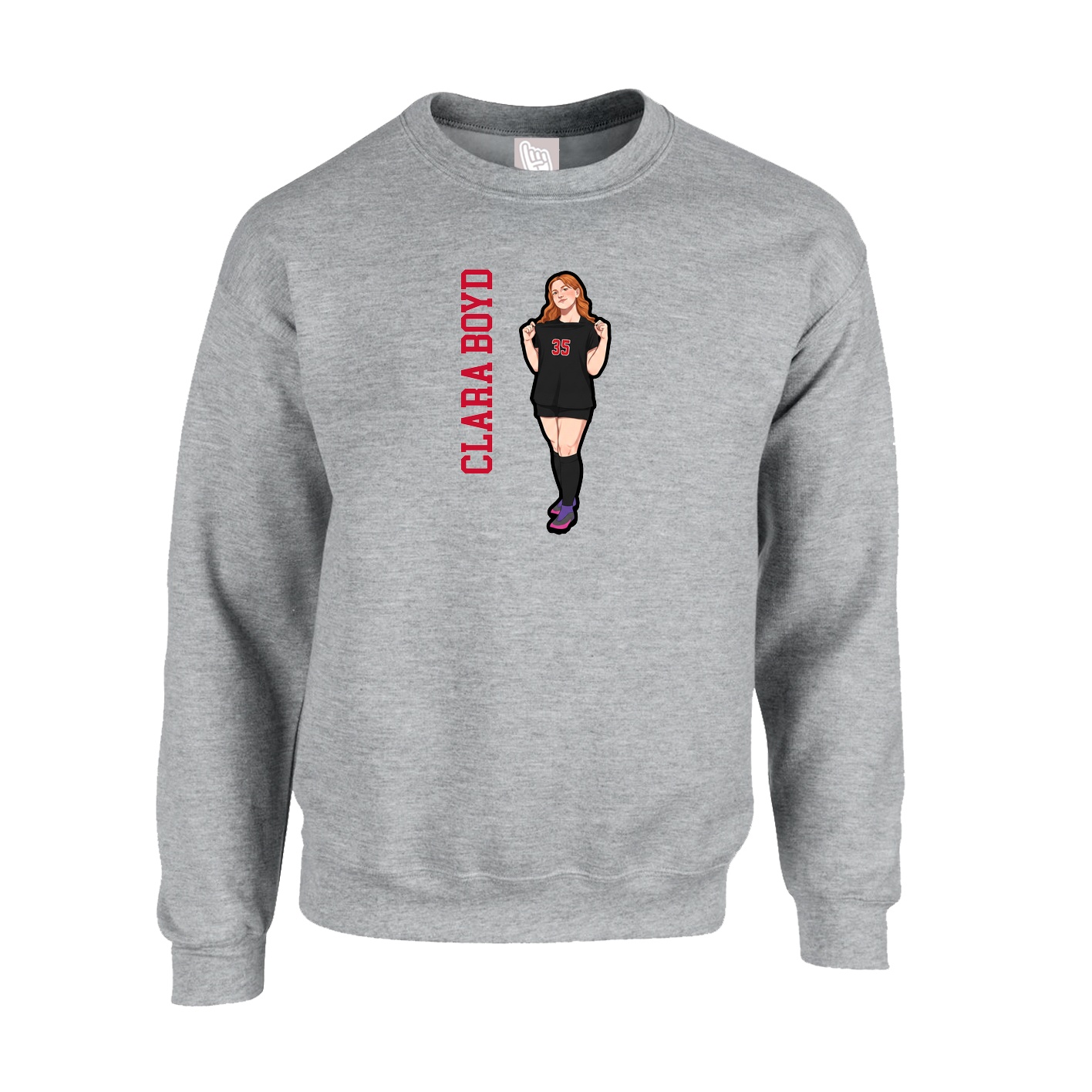 Fleece Crew — Name Vertical in Grey