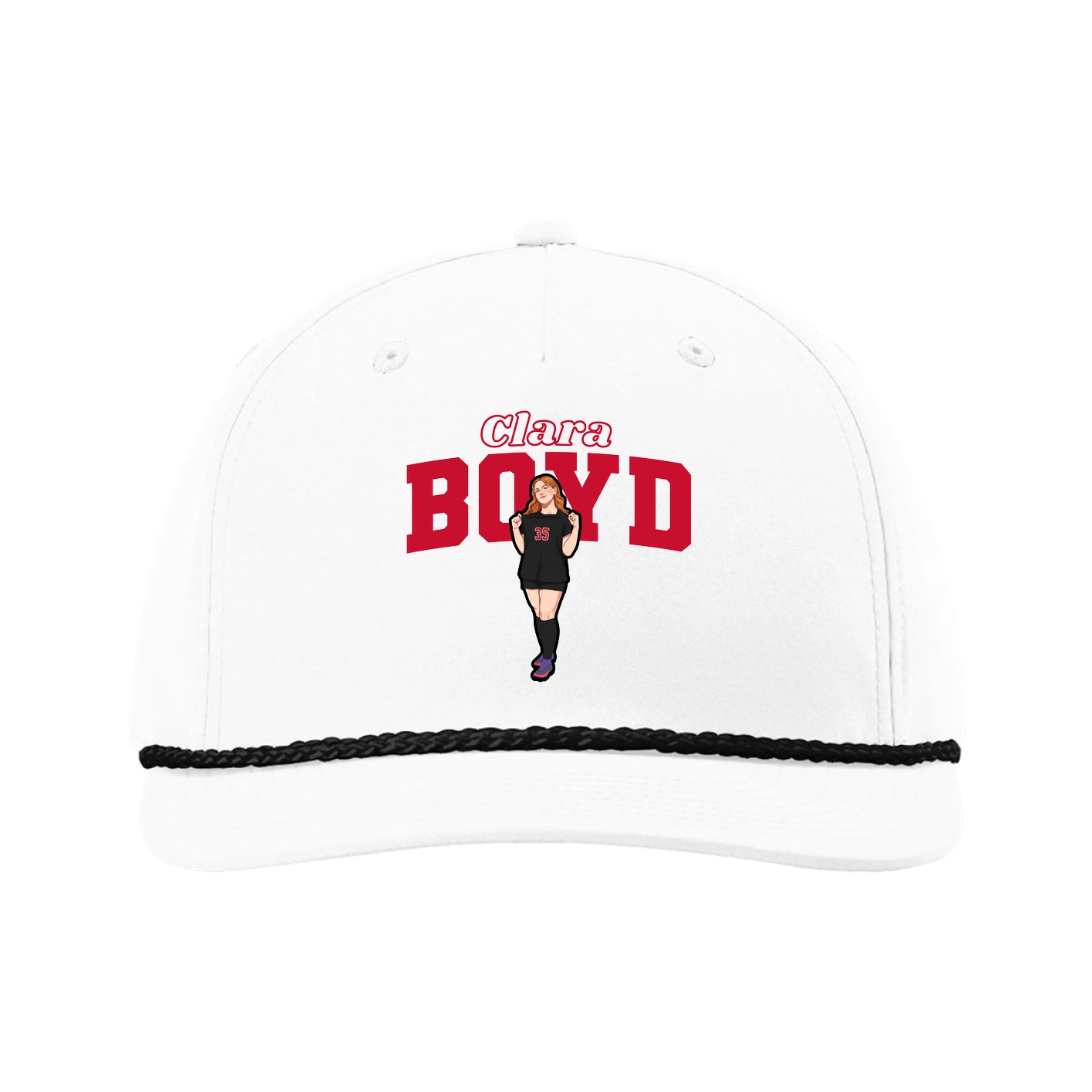 Five-Panel Classic Rope Cap — Name Arch in White