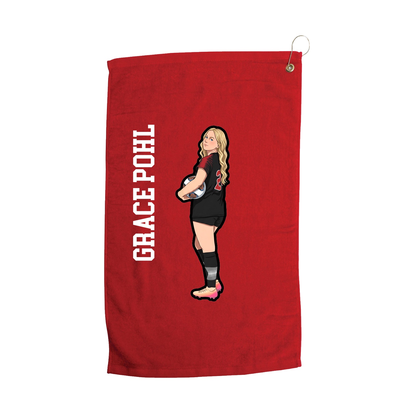 Golf Towel — Name Vertical in Red