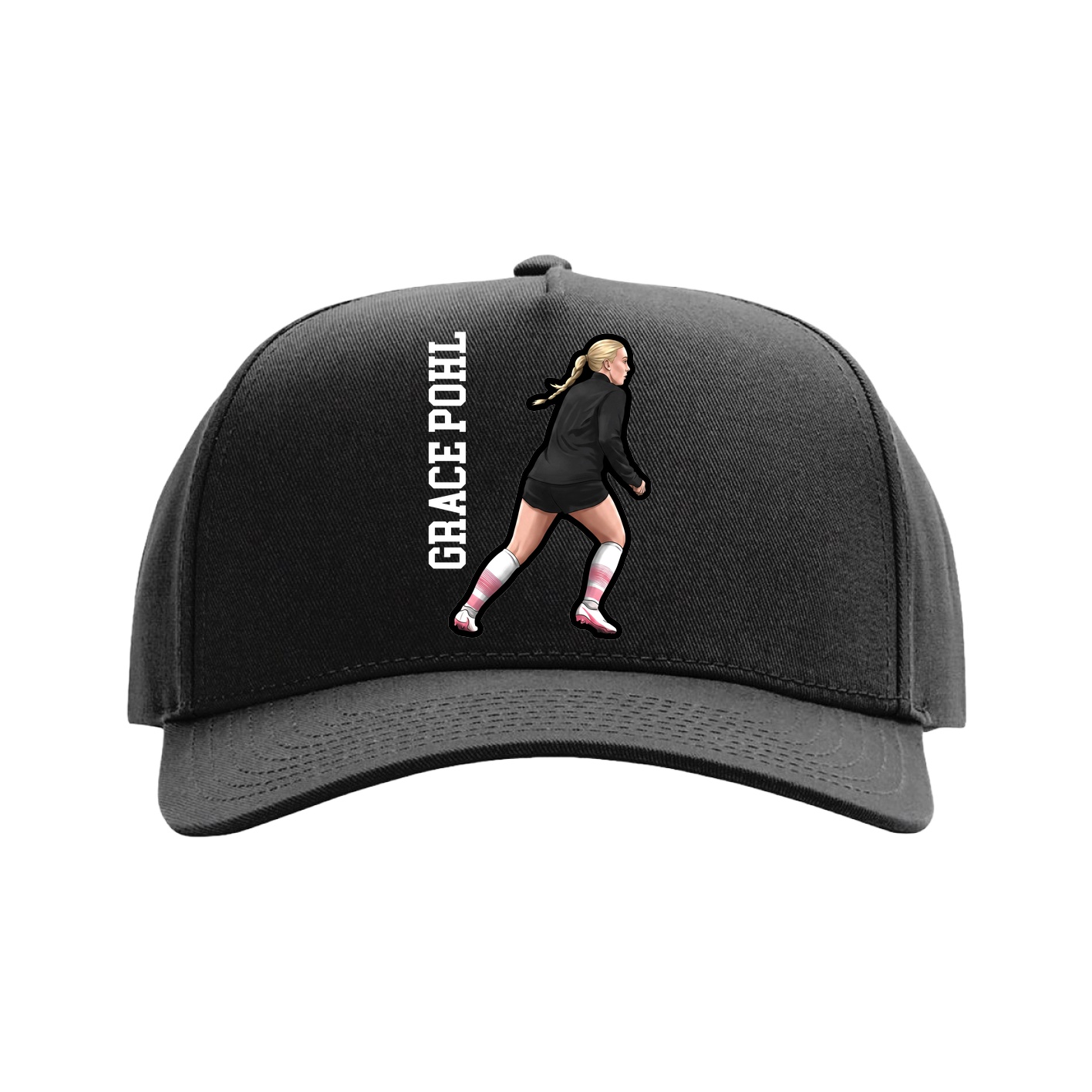 Full Fabric Five-Panel Champ Cap — Name Vertical in Black