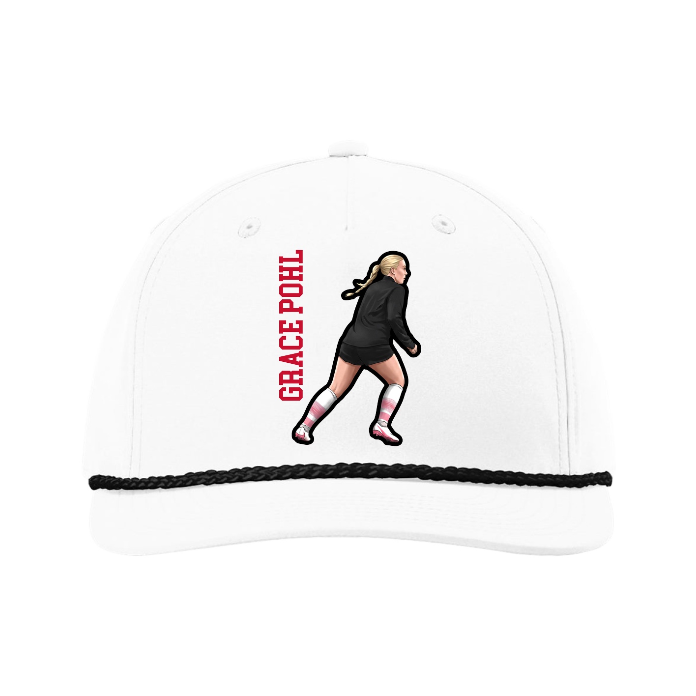 Five-Panel Classic Rope Cap — Name Vertical in White