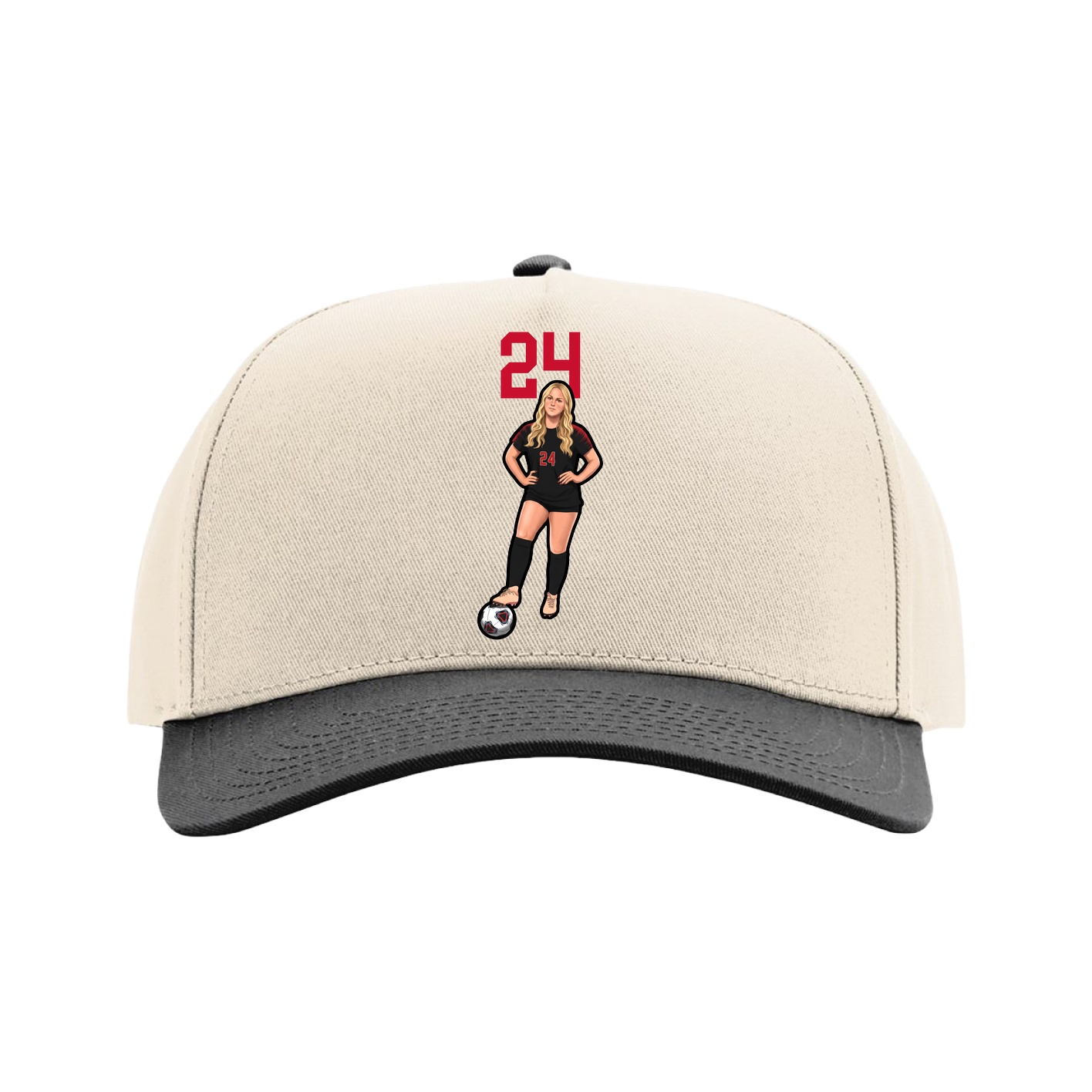 Full Fabric Five-Panel Champ Cap — Number Top in Cream/Black