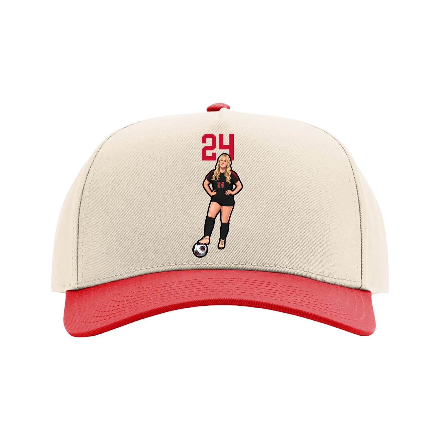 Full Fabric Five-Panel Champ Cap — Number Top in Cream/Red