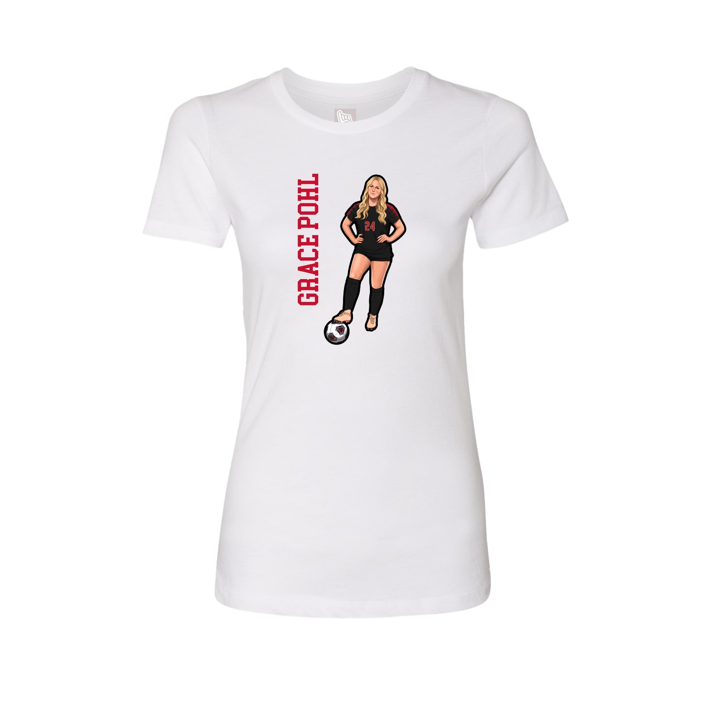 Womens Tee — Name Vertical in White