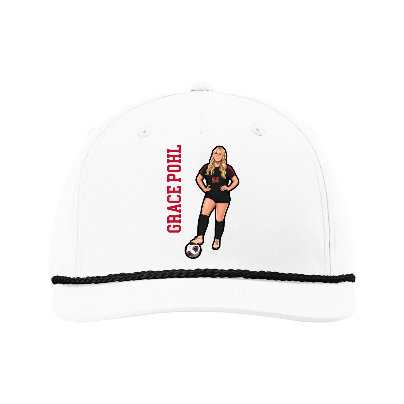 Five-Panel Classic Rope Cap — Name Vertical in White