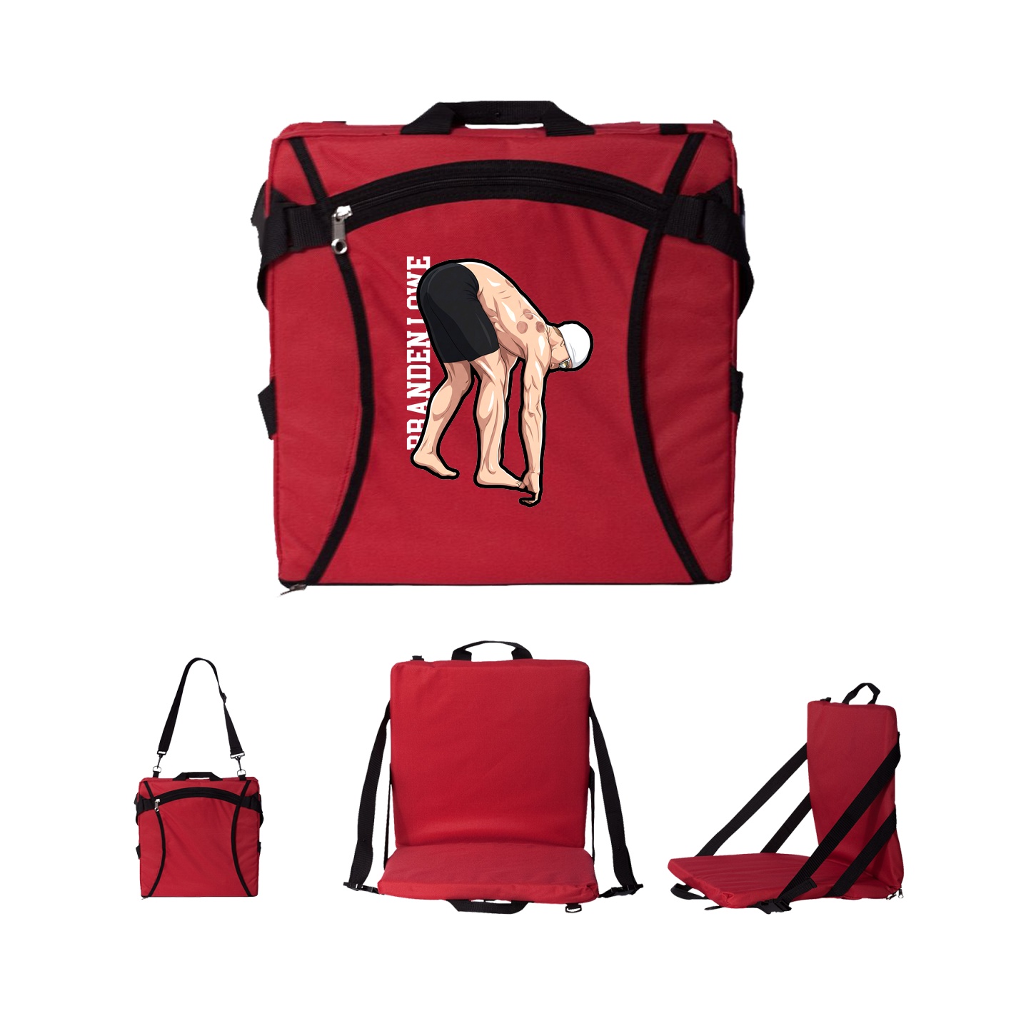 Folding Stadium Seat — Name Vertical in Red