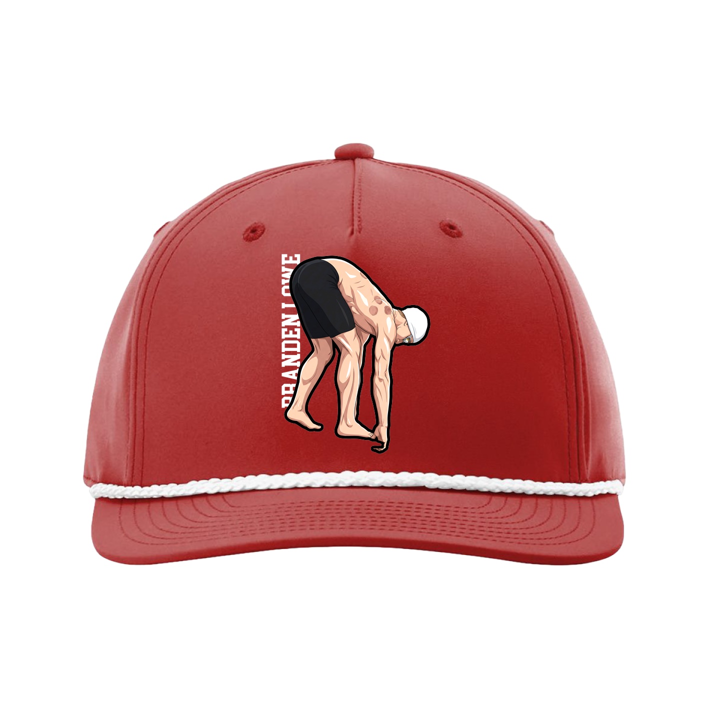 Five-Panel Classic Rope Cap — Name Vertical in Red