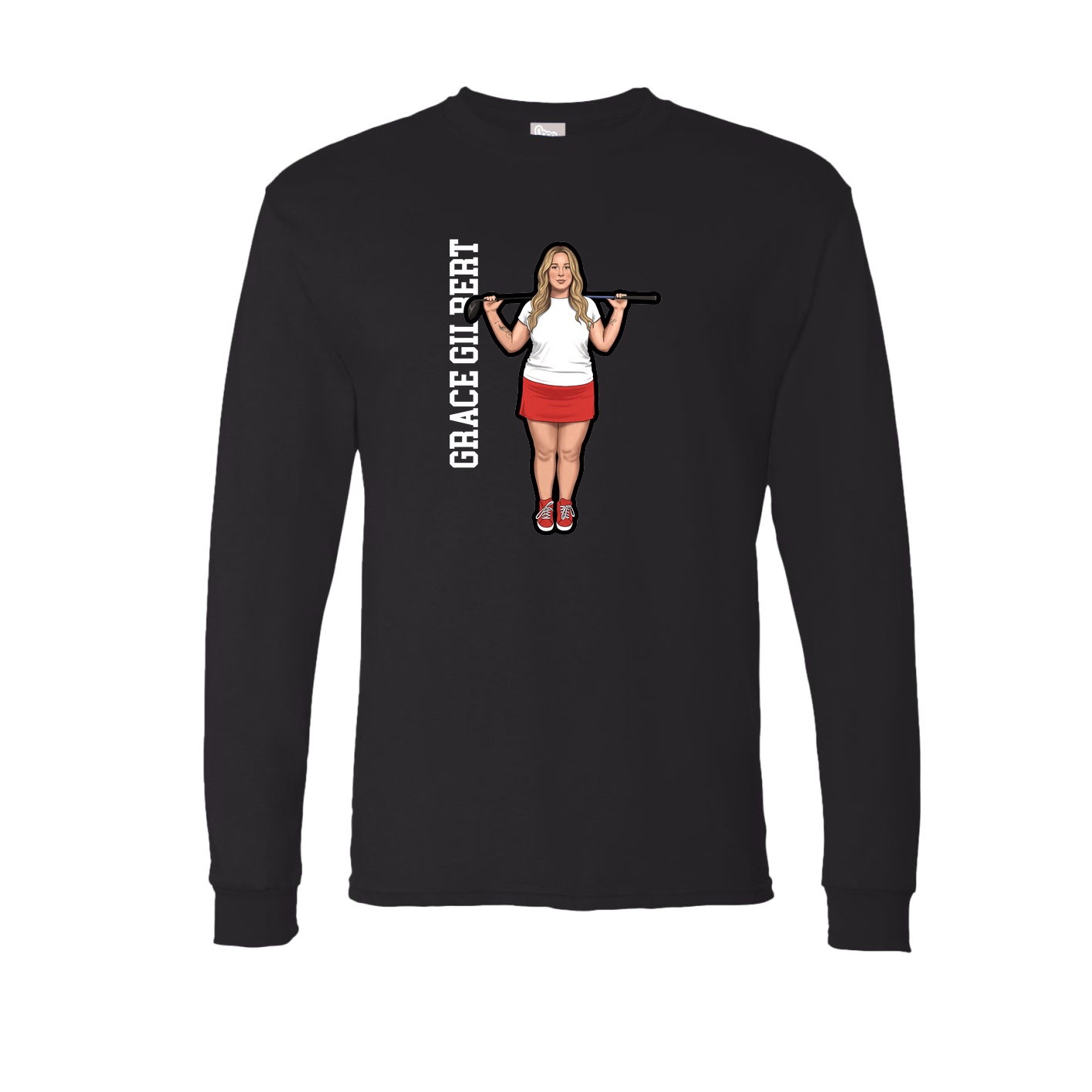 Long Sleeve Tee — Name Vertical in Black
