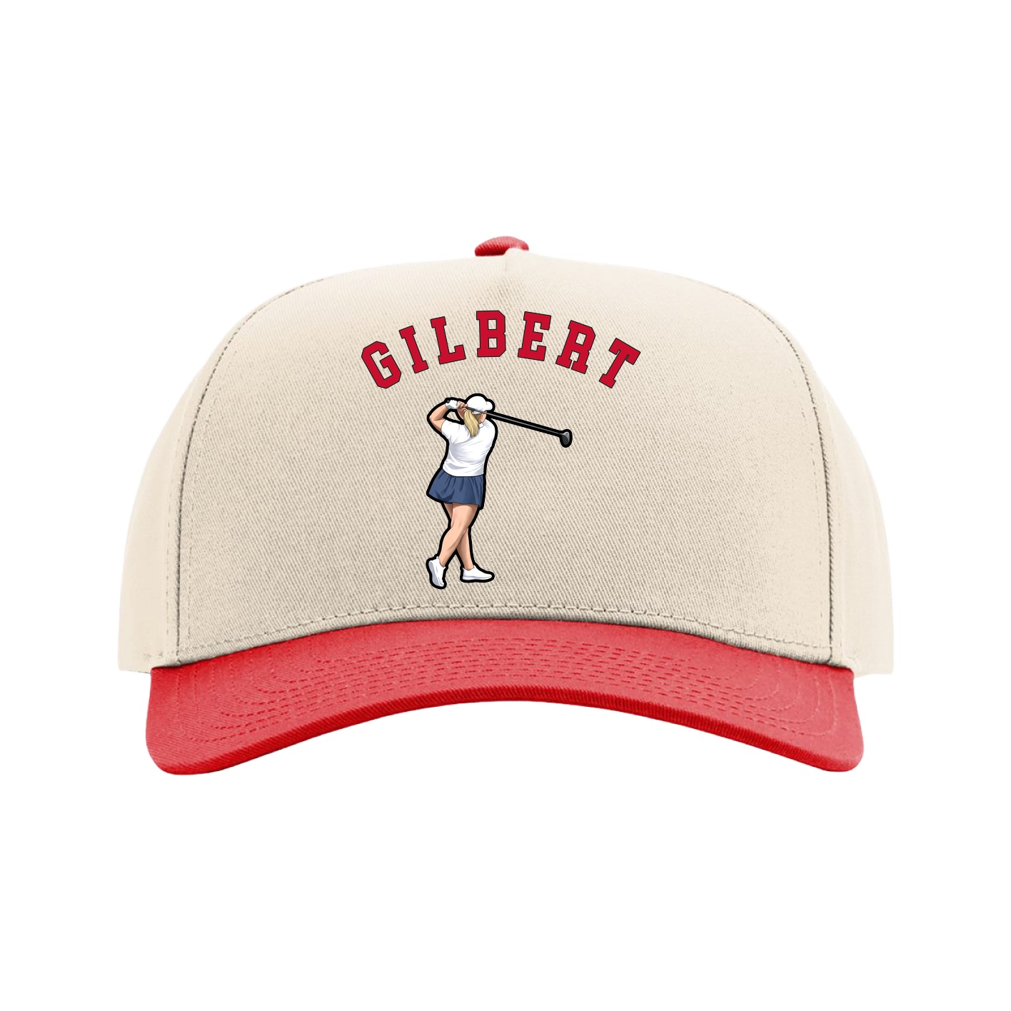 Full Fabric Five-Panel Champ Cap — Shirsey Arch in Cream/Red