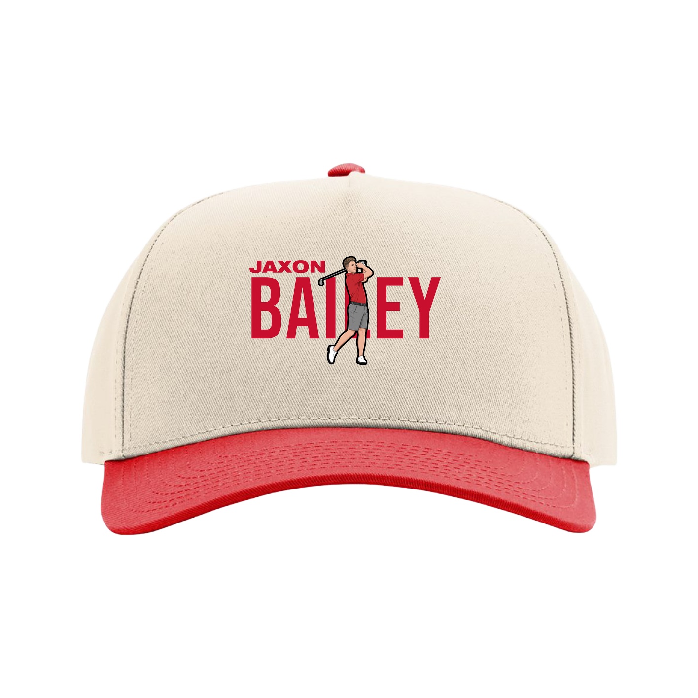 Full Fabric Five-Panel Champ Cap — Player Name in Cream/Red