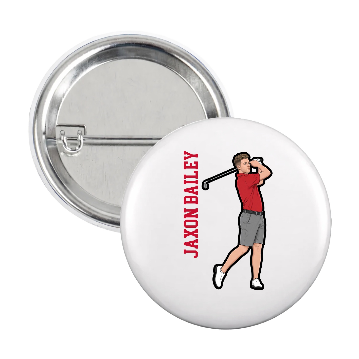 Game Day Button — Name Vertical in White