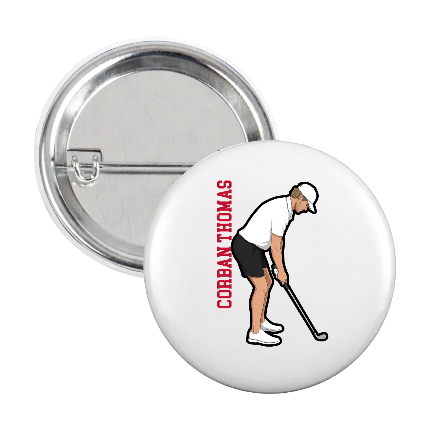 Game Day Button — Name Vertical in White
