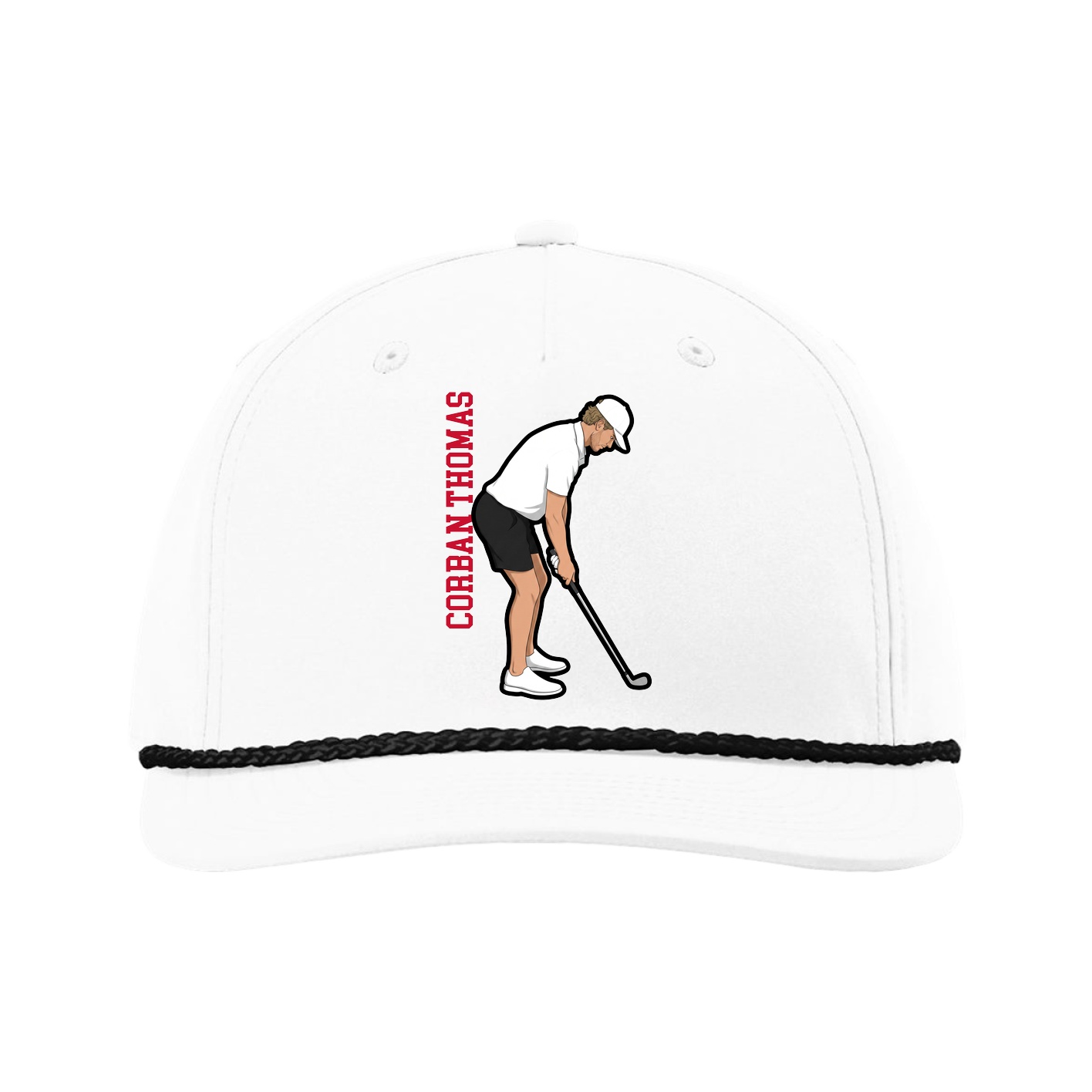 Five-Panel Classic Rope Cap — Name Vertical in White