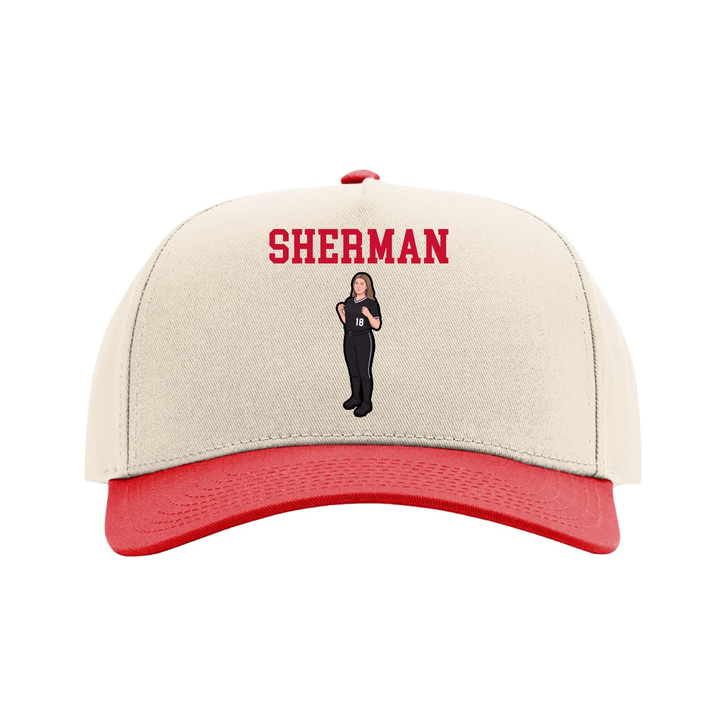 Full Fabric Five-Panel Champ Cap — Shirsey in Cream/Red