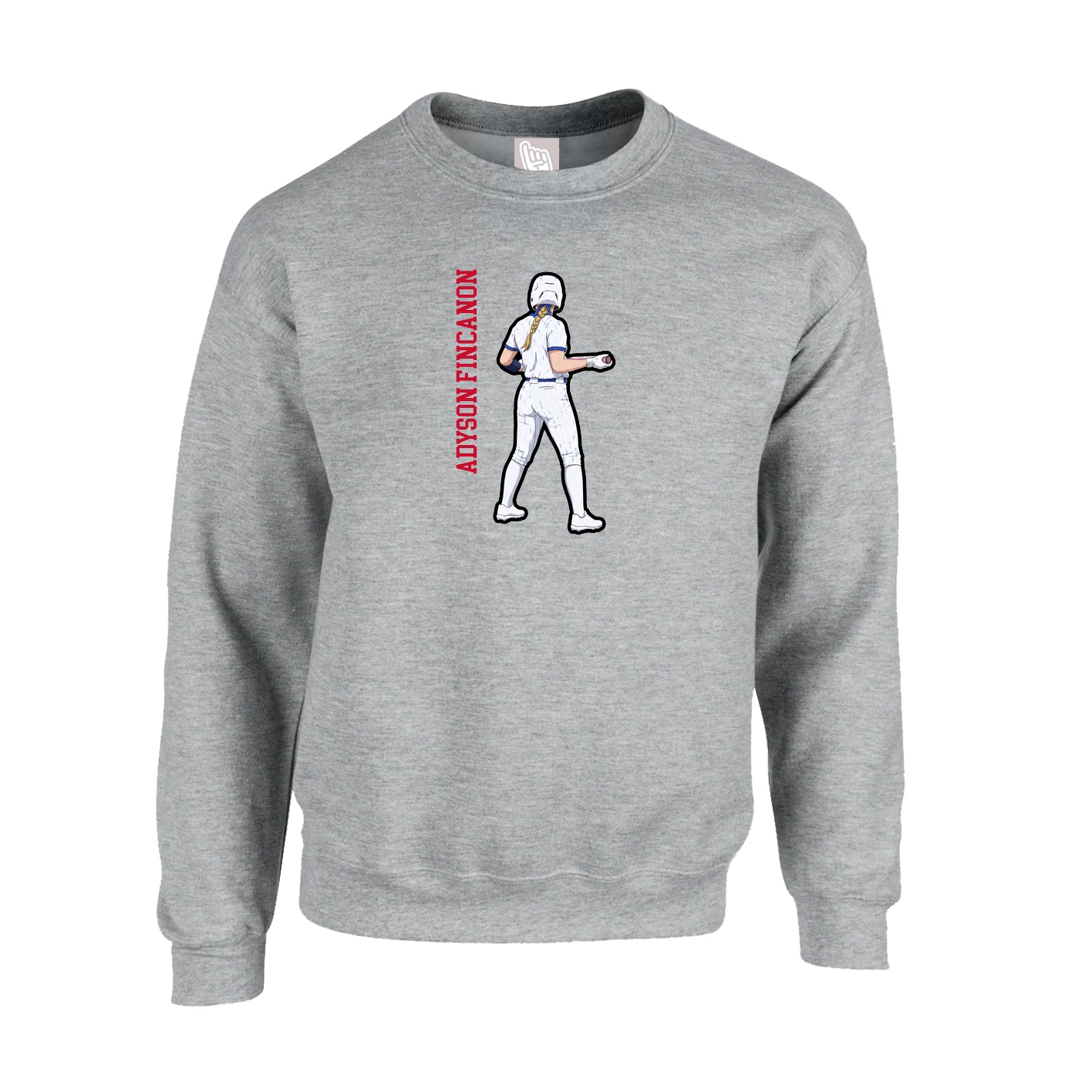 Fleece Crew — Name Vertical in Grey