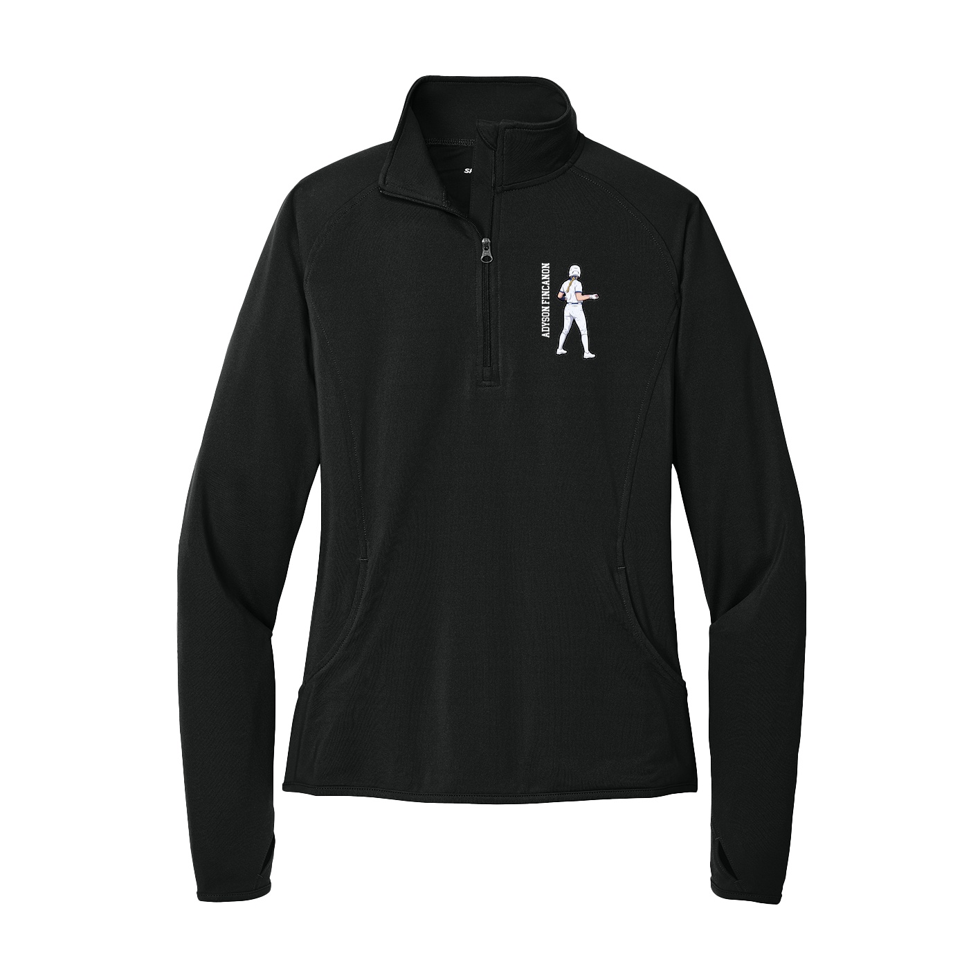 Women's Q-Zip Pullover — Name Vertical in Black