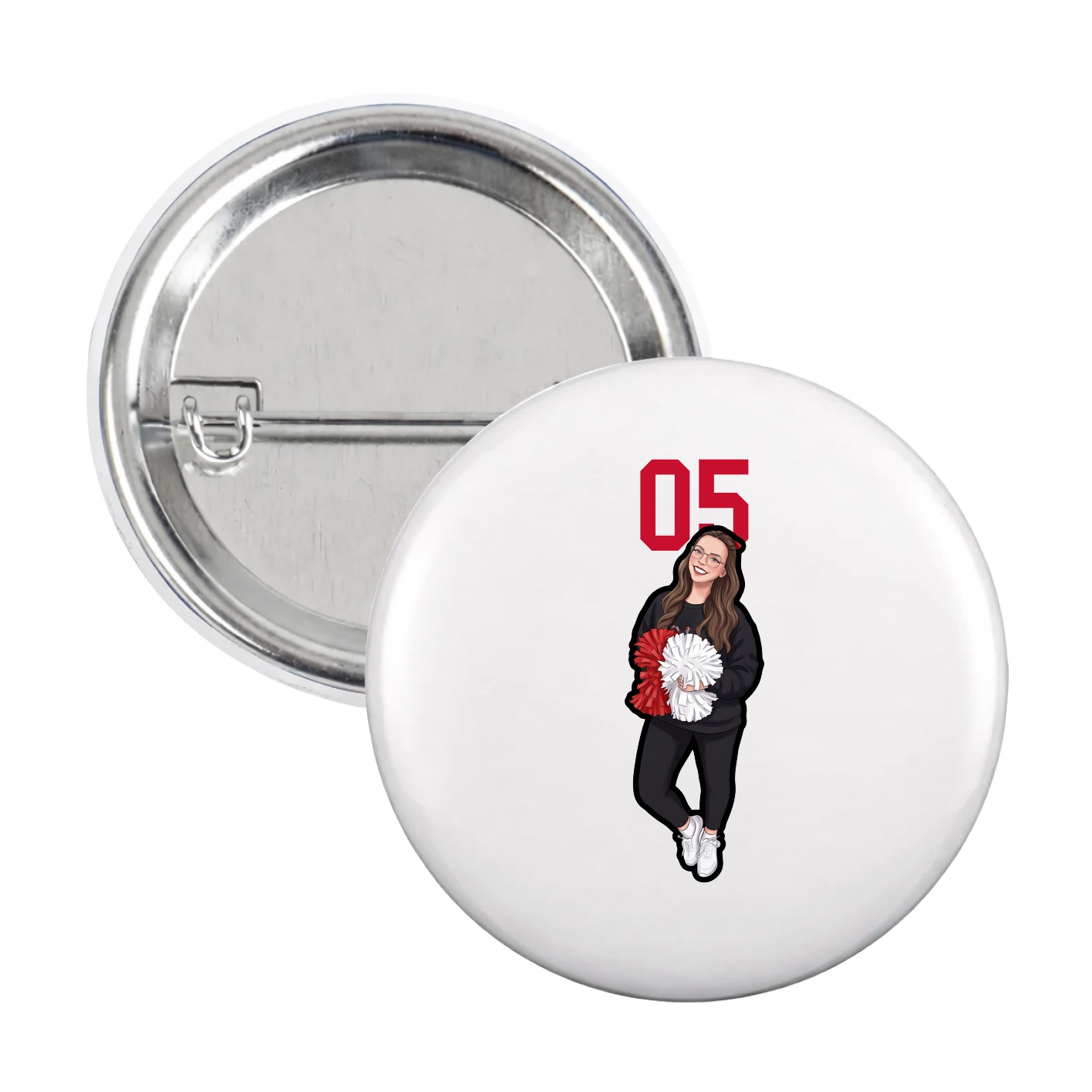 Game Day Button — Number Top in White